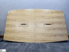 Maple effect shaped Meeting Table, 2400mm x 1400mm max, with chrome legs (location in building –