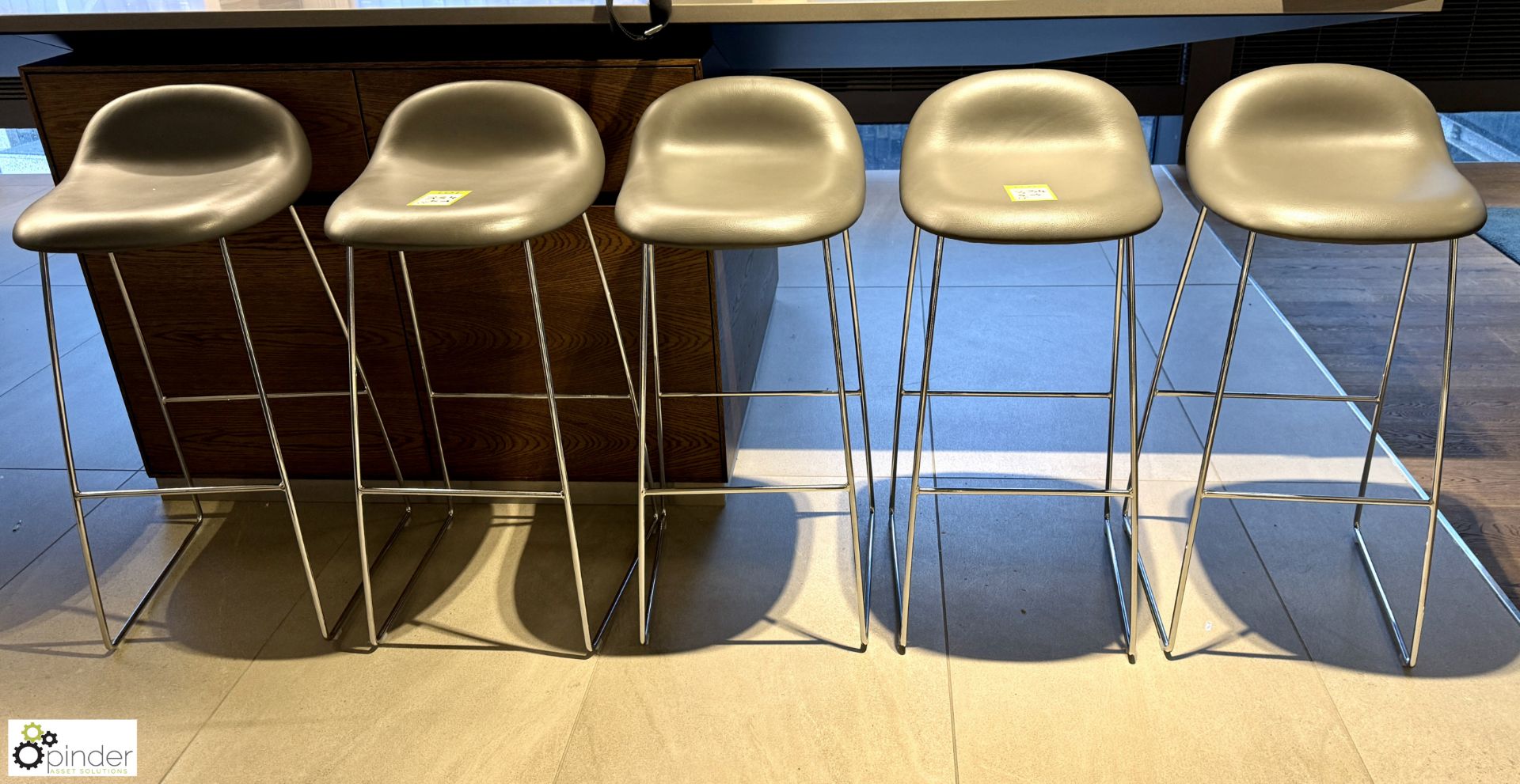 5 chrome framed/leather Bar Stools (location in building – level 7)