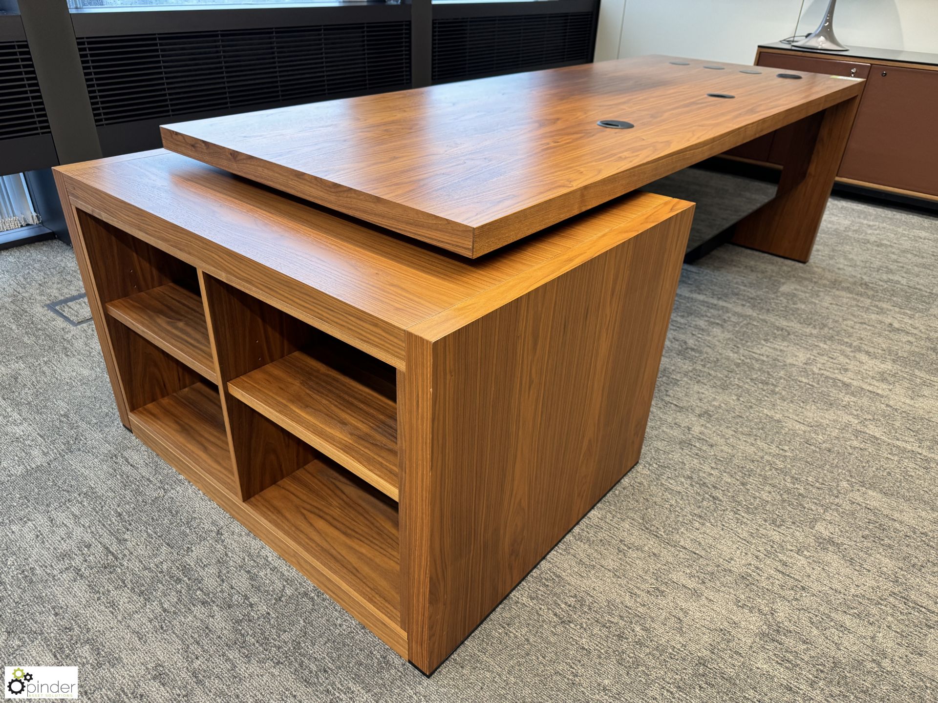 Cherry veneer Executive Desk, 2400mm x 900mm x 760mm, with 3 air charges, plug socket, bookcase - Image 2 of 6