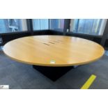 Light oak veneer circular Meeting Table, 2200mm x 750mm, with cable management and base (location in