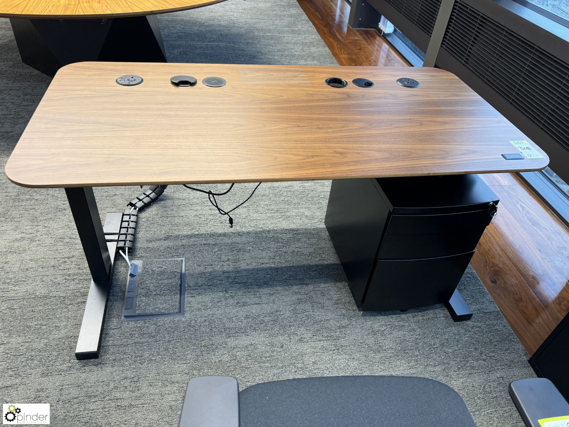 OMT powered rise and fall Desk, Cherry veneer finish, 1600mm x 775mm, with steel 2-drawer - Image 2 of 6