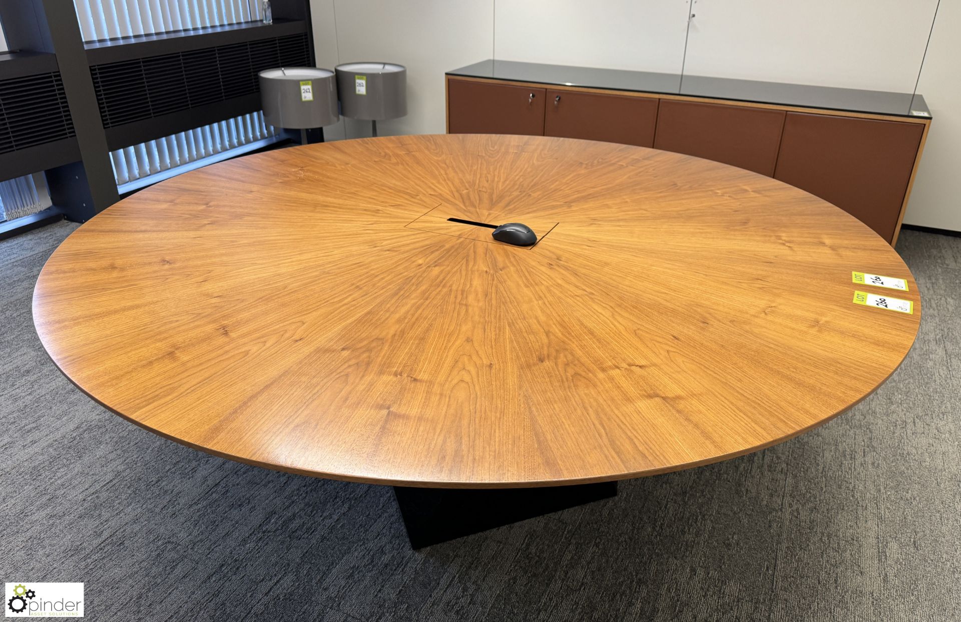 Cherry veneer circular Meeting Table, 2000mm diameter x 760mm, with cable management and central