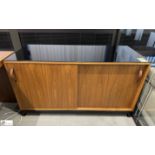 Cherry veneer double door Cabinet, 1400mm x 600mm x 750mm, with black glass top (location in