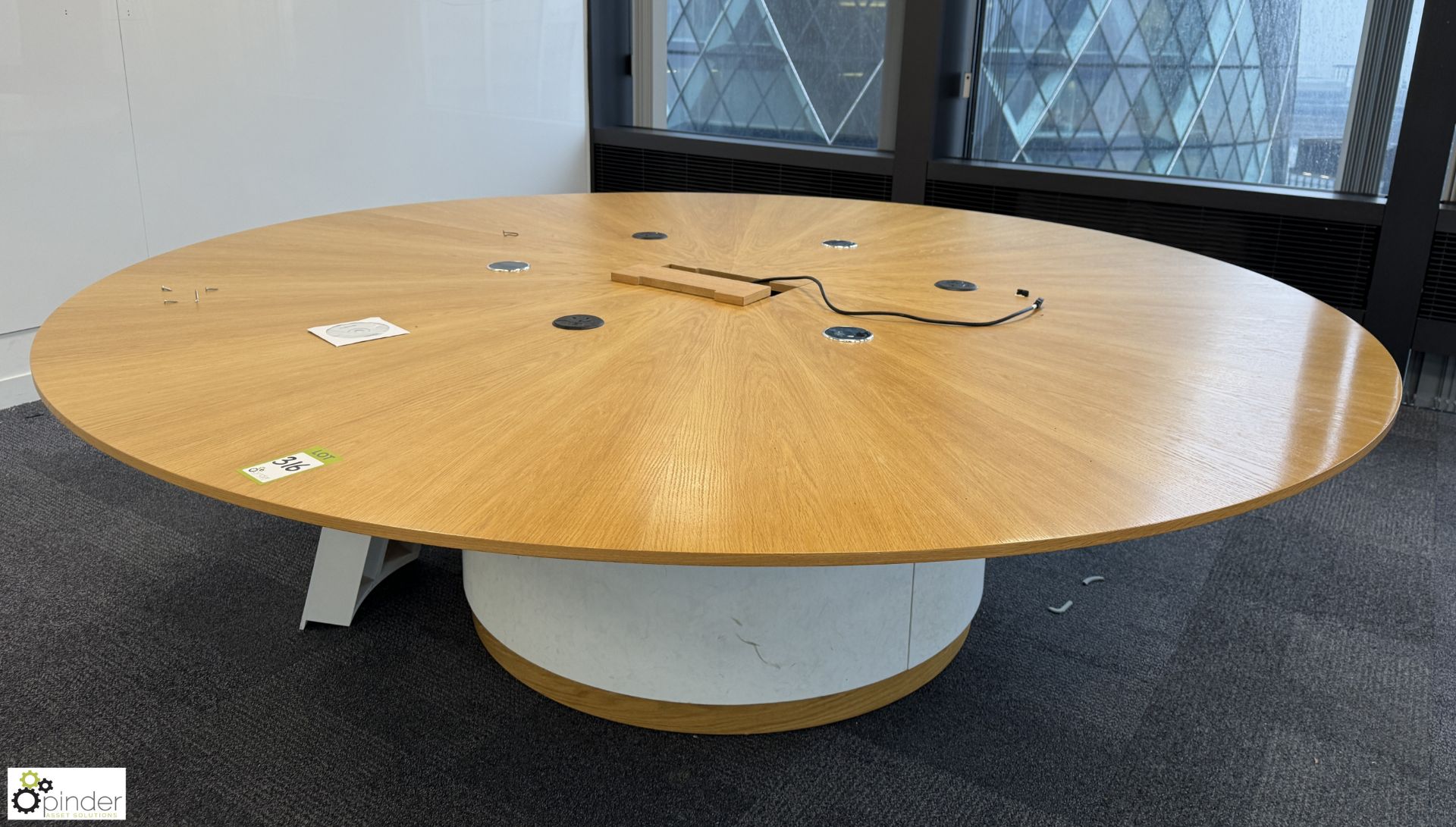 Light oak veneered circular Meeting Table, with cable management and centre base (location in - Image 4 of 6