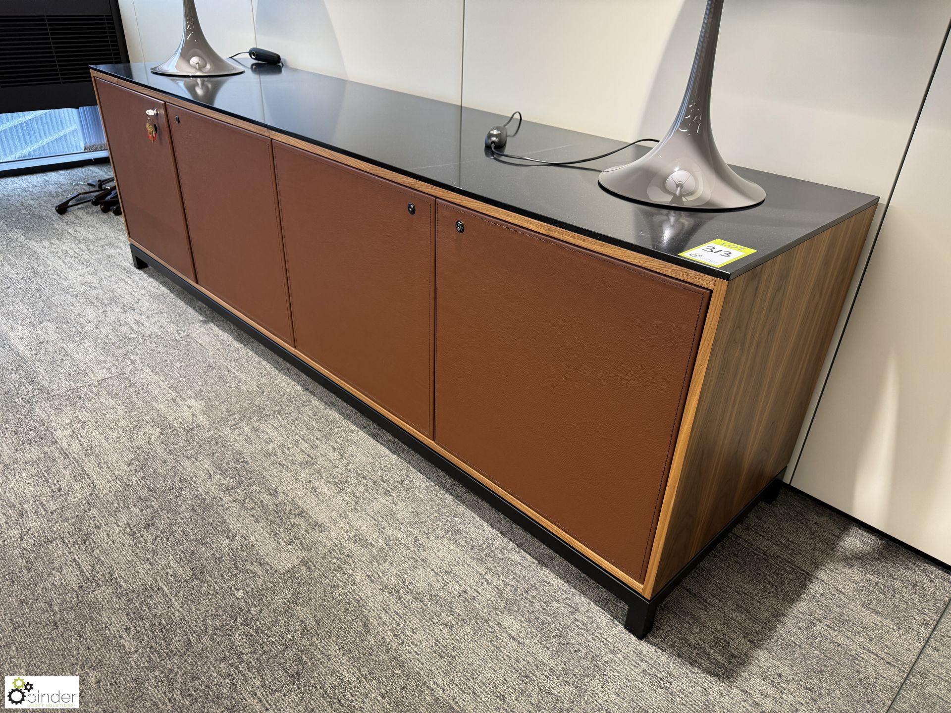 Cherry veneer 4-door Credenza, 2400mm x 600mm x 750mm, with granite top (location in building – - Image 2 of 4