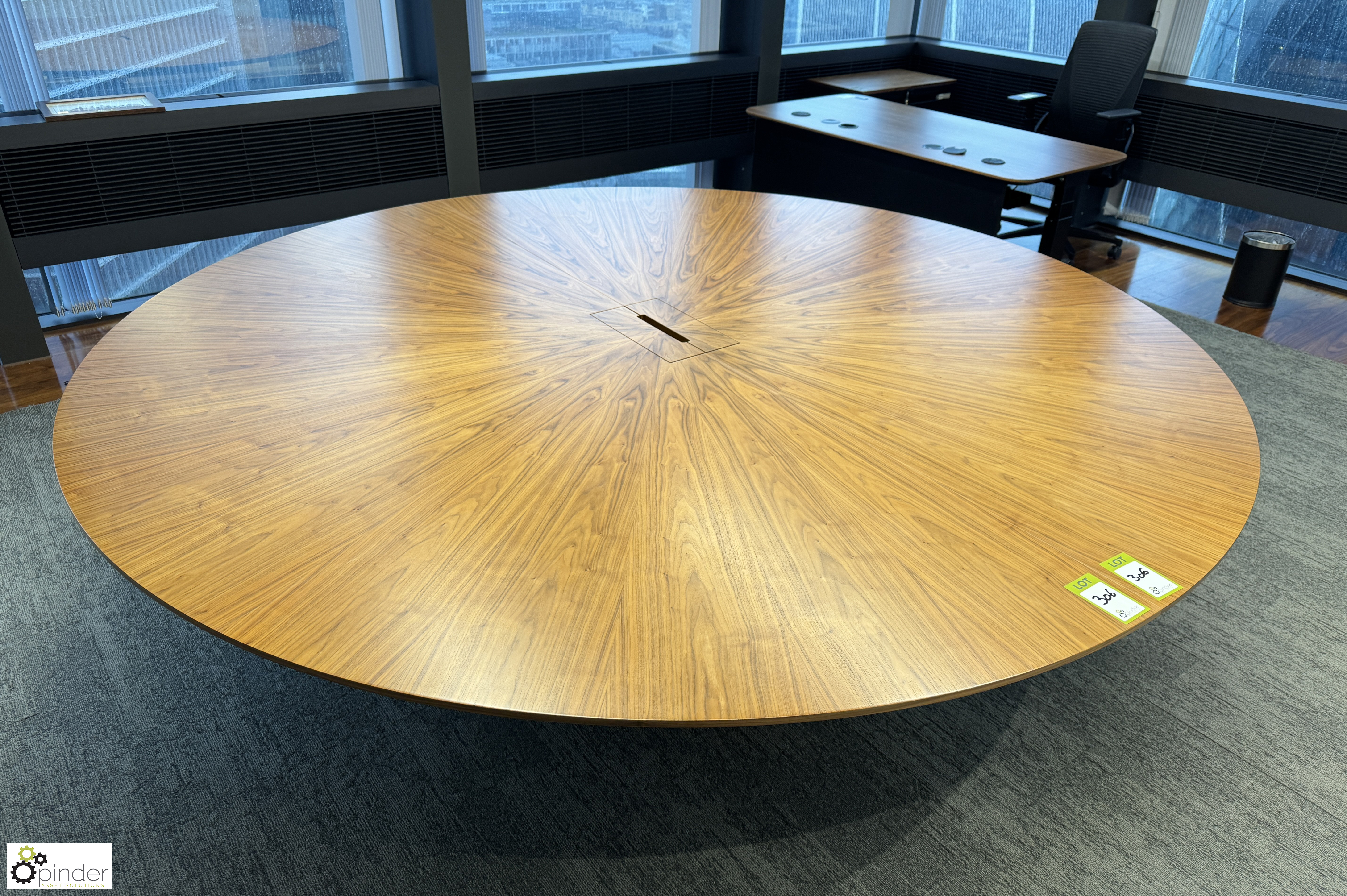 Cherry veneer circular Meeting Table, 2600mm diameter x 800mm, with cable management and central - Image 2 of 7