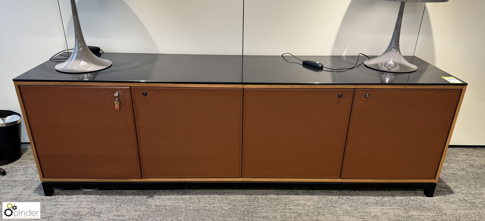 Cherry veneer 4-door Credenza, 2400mm x 600mm x 750mm, with granite top (location in building –