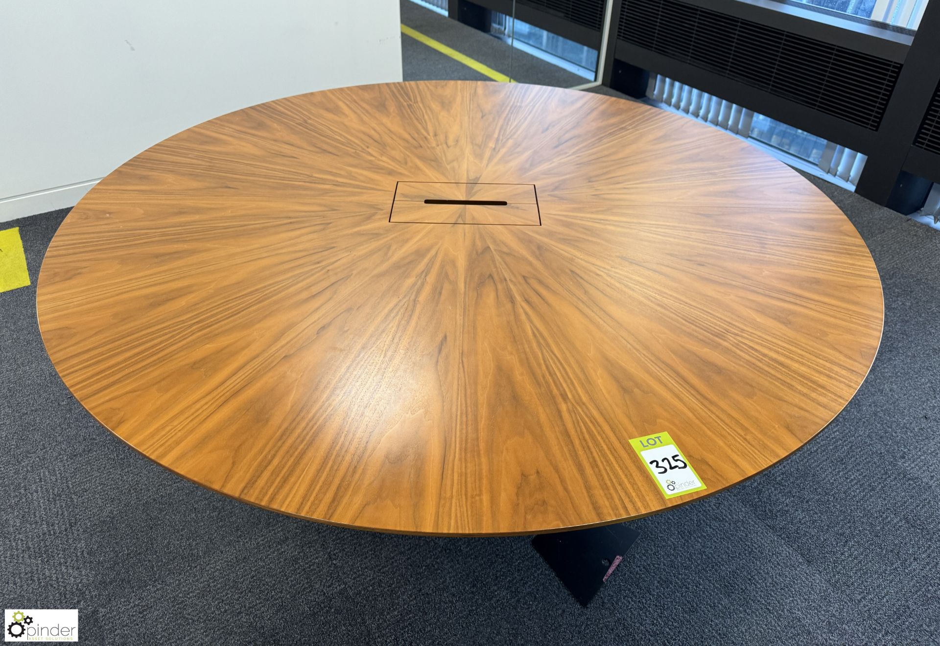 Dark oak veneer circular Meeting Table, 1800mm x 750mm, with cable management (location in - Image 2 of 6