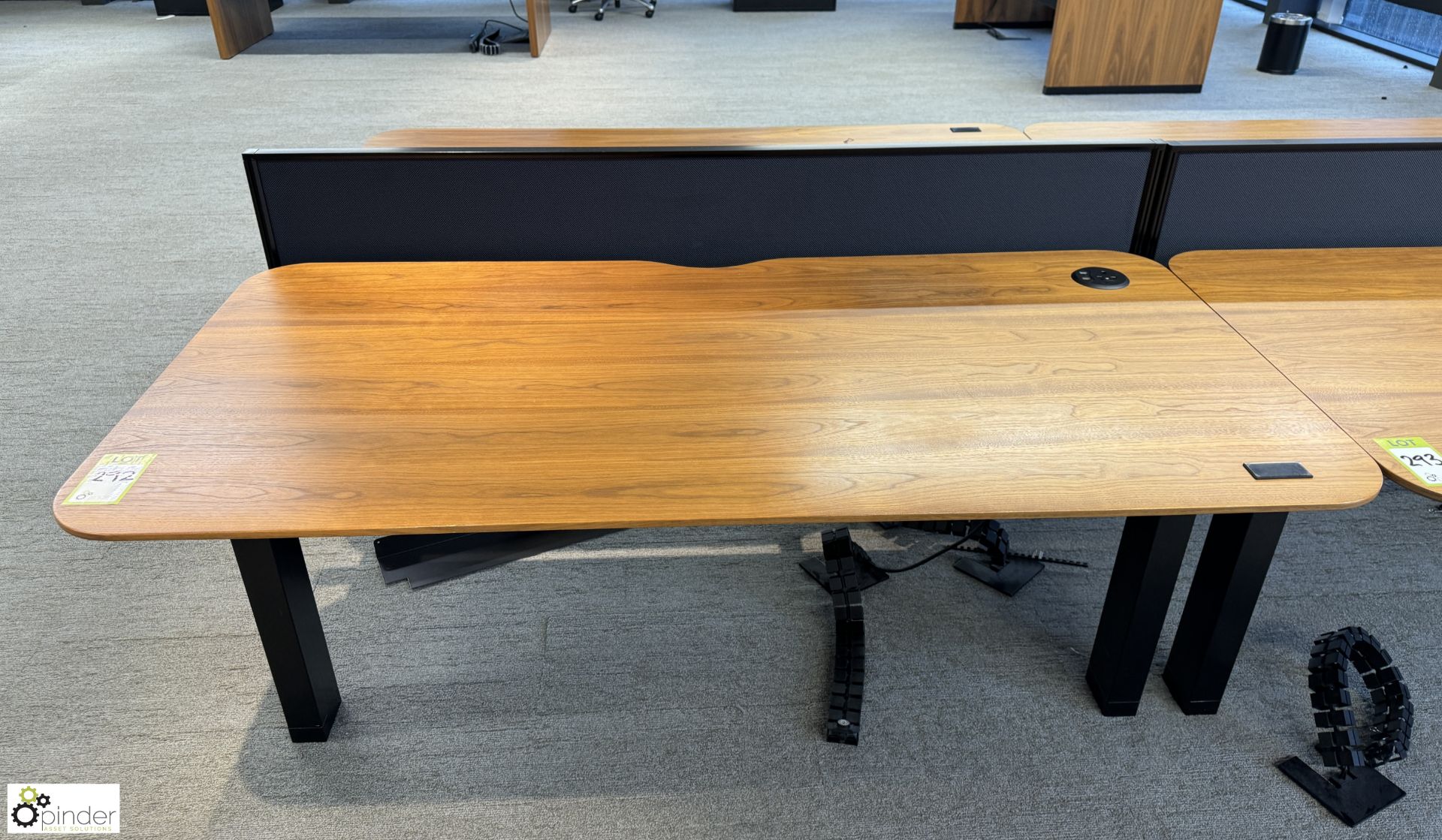 OMT back to back powered rise and fall Desks, 1600mm x 800mm per desk leaf, cherry veneer,with