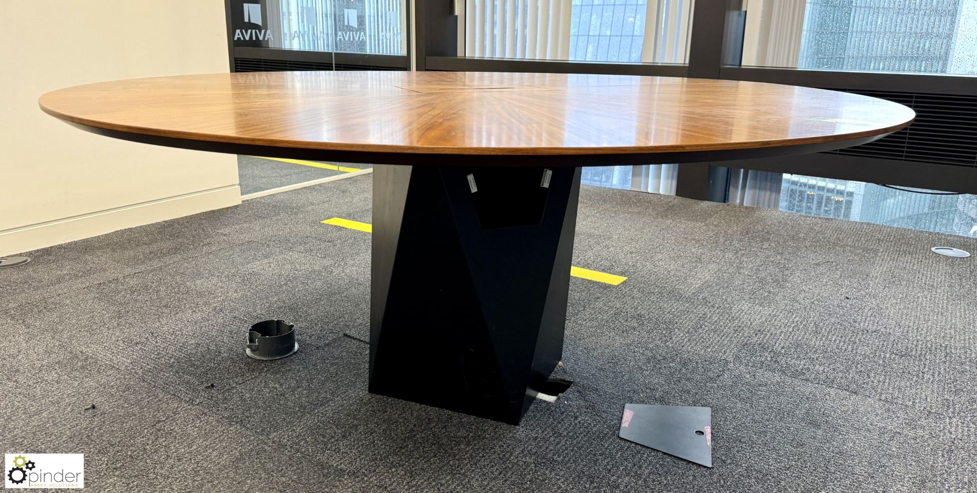 Dark oak veneer circular Meeting Table, 1800mm x 750mm, with cable management (location in - Image 3 of 6