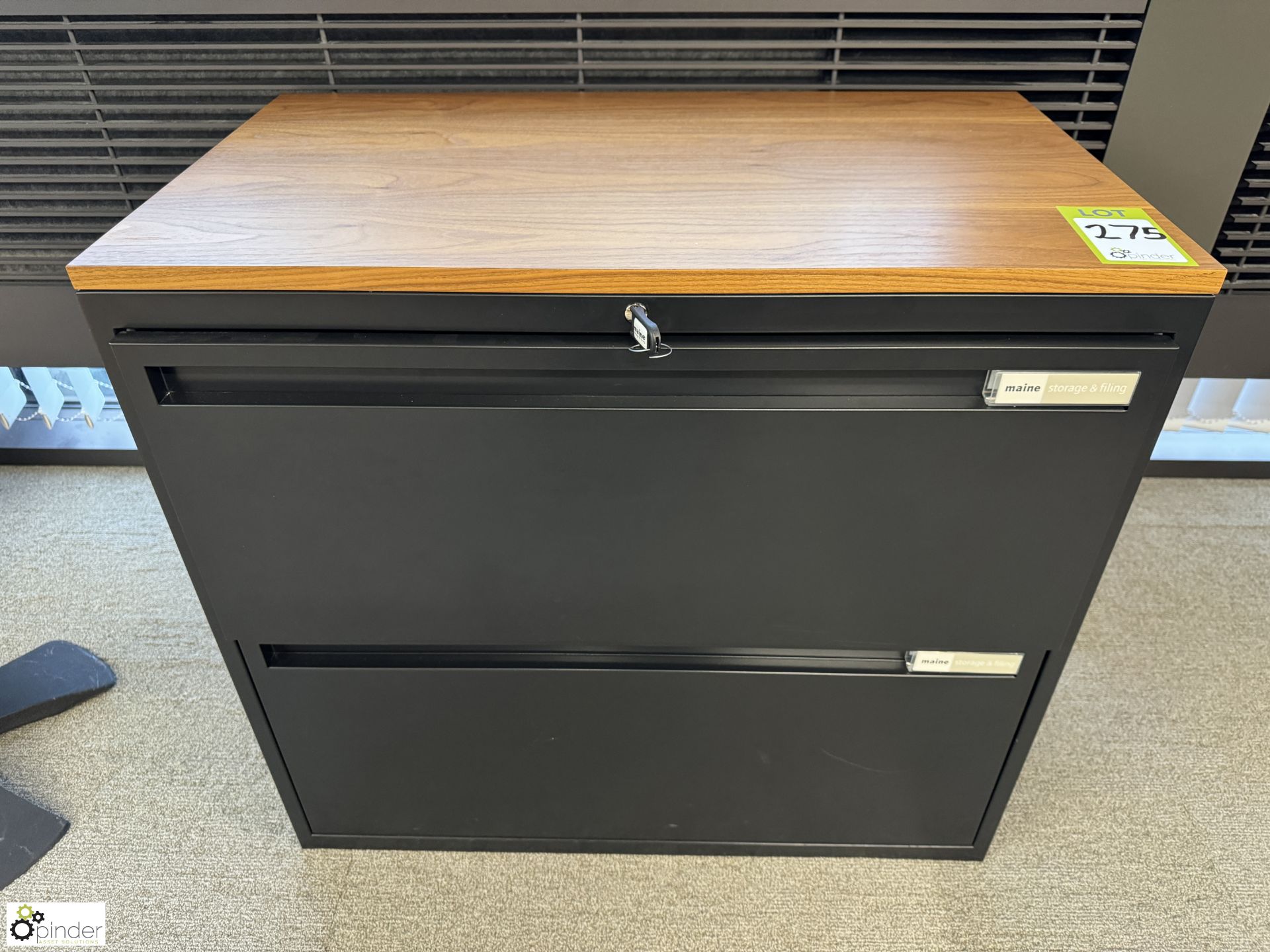 Maine steel 2-door lateral Filing Cabinet, 800mm x 450mm x 730mm, with oak top (location in building