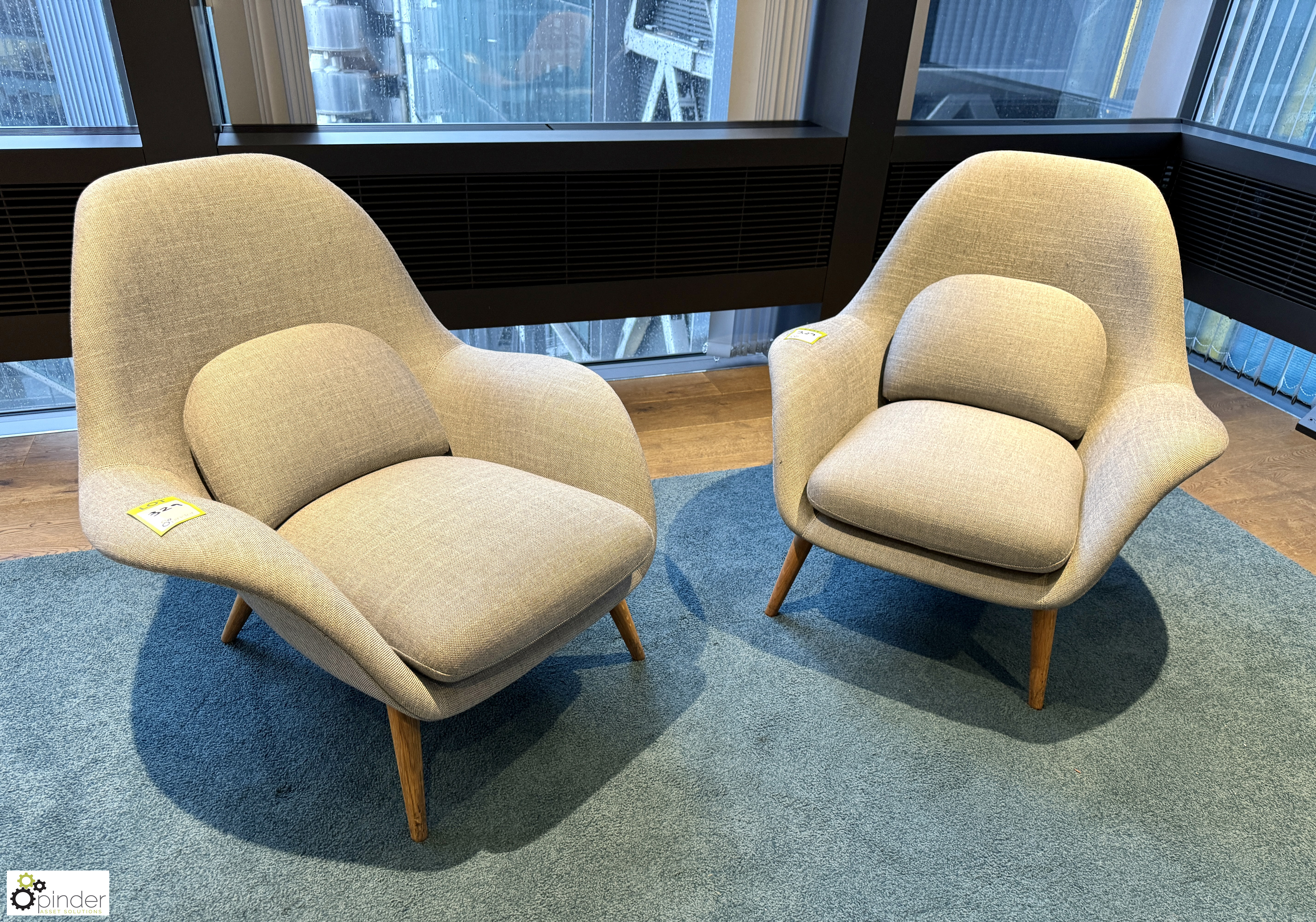 Pair Fredericia swoon upholstered Reception Chairs, designed by Space Copenhagen (location in