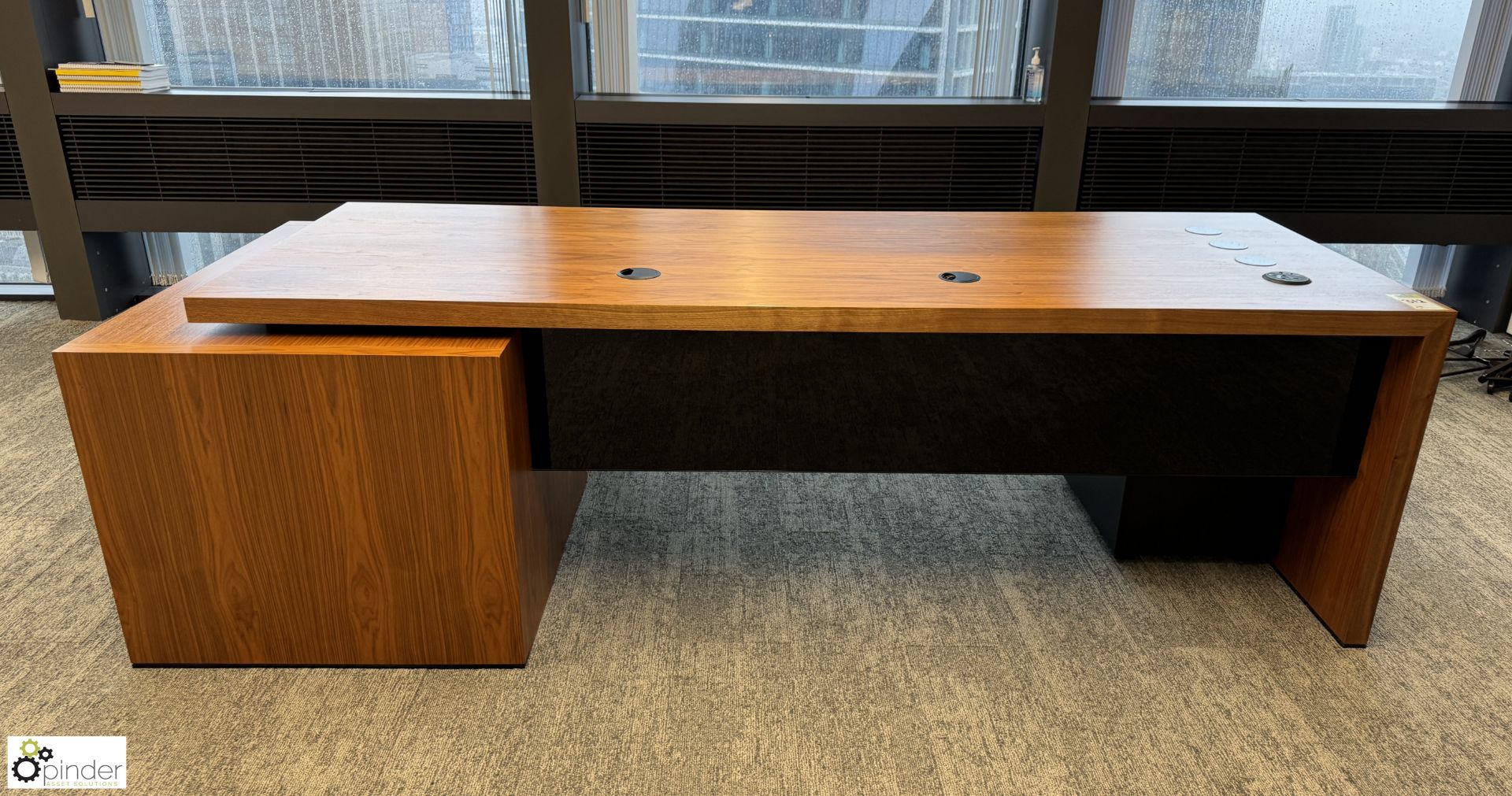 Cherry veneer Executive Desk, 2400mm x 900mm x 760mm, with 3 air charges, plug socket, bookcase