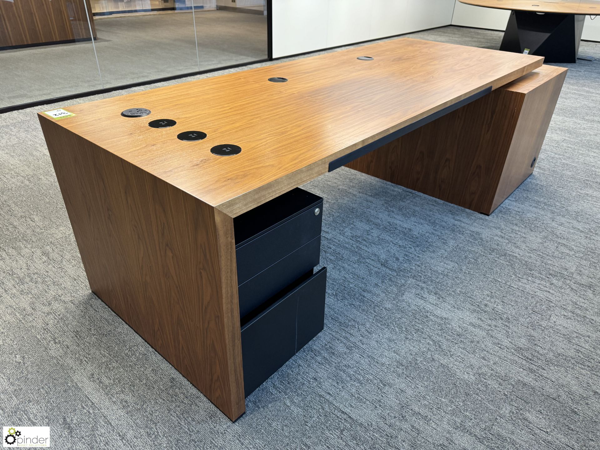 Cherry veneer Executive Desk, 2400mm x 900mm x 760mm, with 3 air charges, plug socket, bookcase - Image 4 of 6