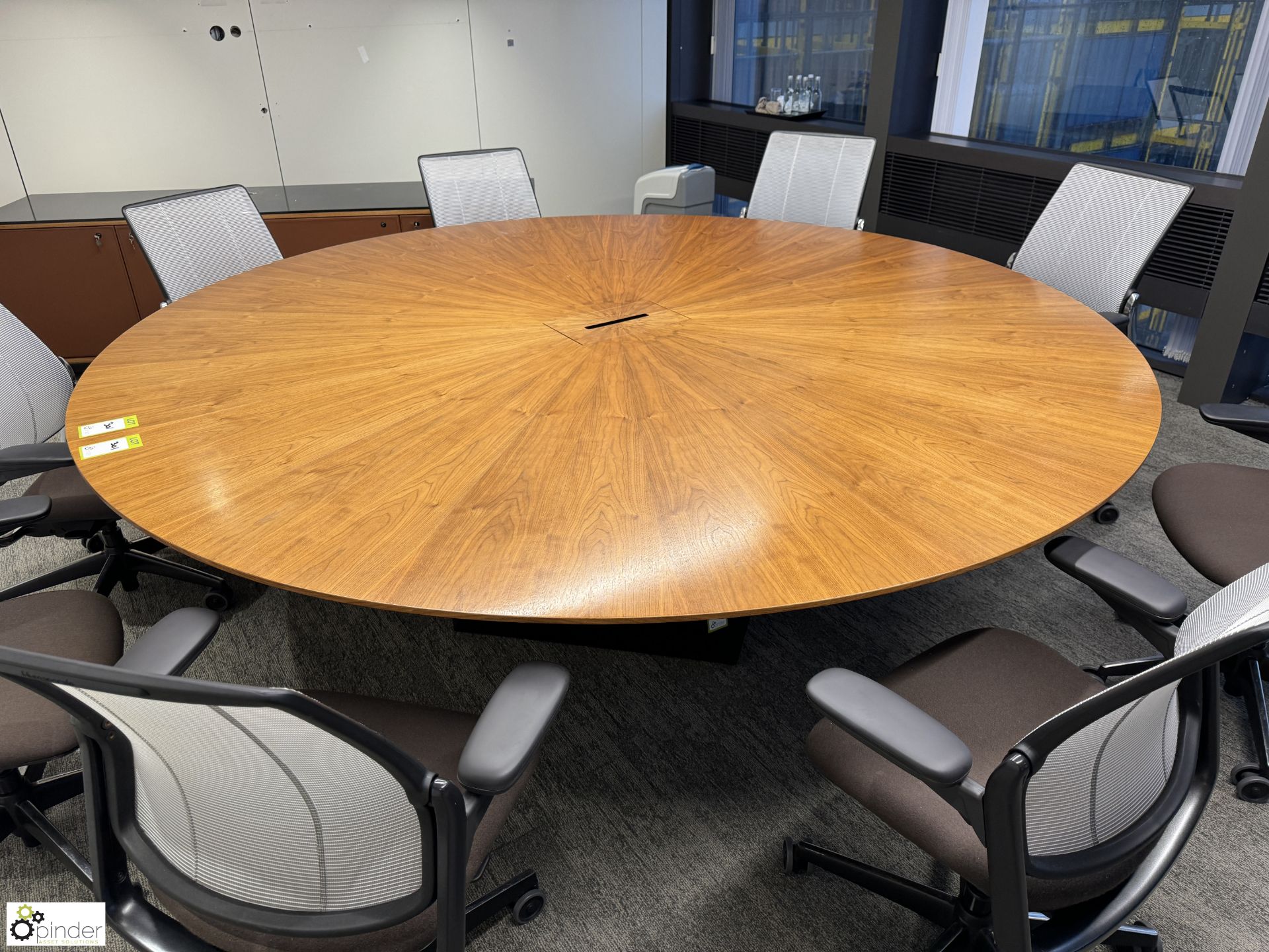 Cherry veneer, circular Meeting Table, 2600mm diameter x 800mm, with cable management and central