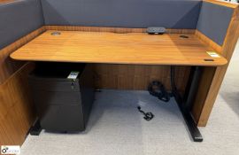 OMT powered rise and fall Desk, with cherry veneer top, 1555mm x 775mm with steel 3-drawer pedestal,