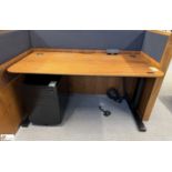 OMT powered rise and fall Desk, with cherry veneer top, 1555mm x 775mm with steel 3-drawer pedestal,