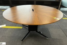 Dark oak veneer circular Meeting Table, 1500mm x 750mm, with cable management and base (location