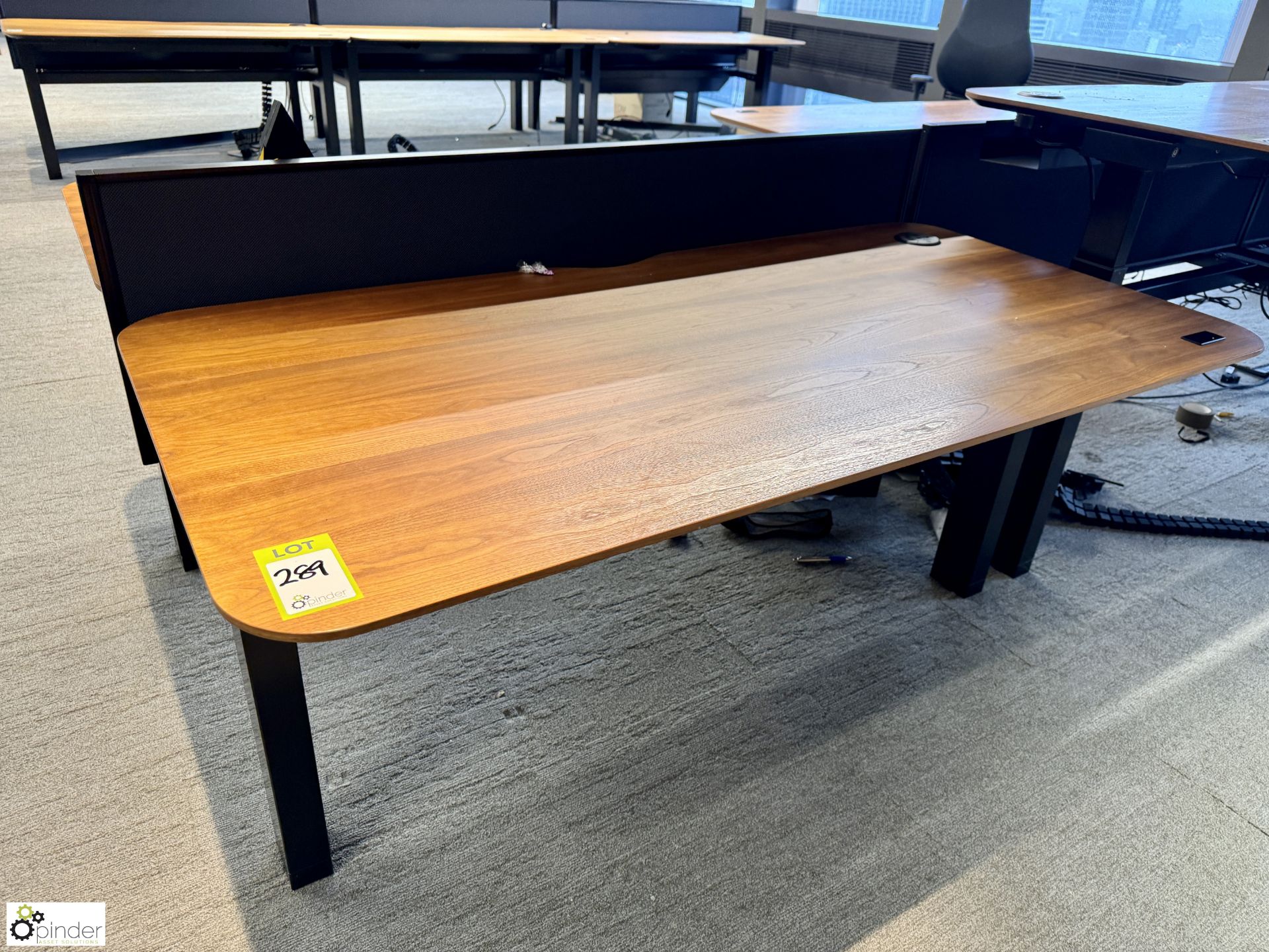 OMT back to back powered rise and fall Desks, 1600mm x 800mm per desk leaf, cherry veneer, with