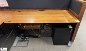 OMT powered rise and fall Desk, cherry veneer finish, 1600mm x 775mm, with steel 2-drawer