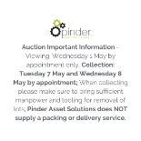Auction Important Information - Viewing: Wednesday 1 May by appointment only; Collection: Tuesday