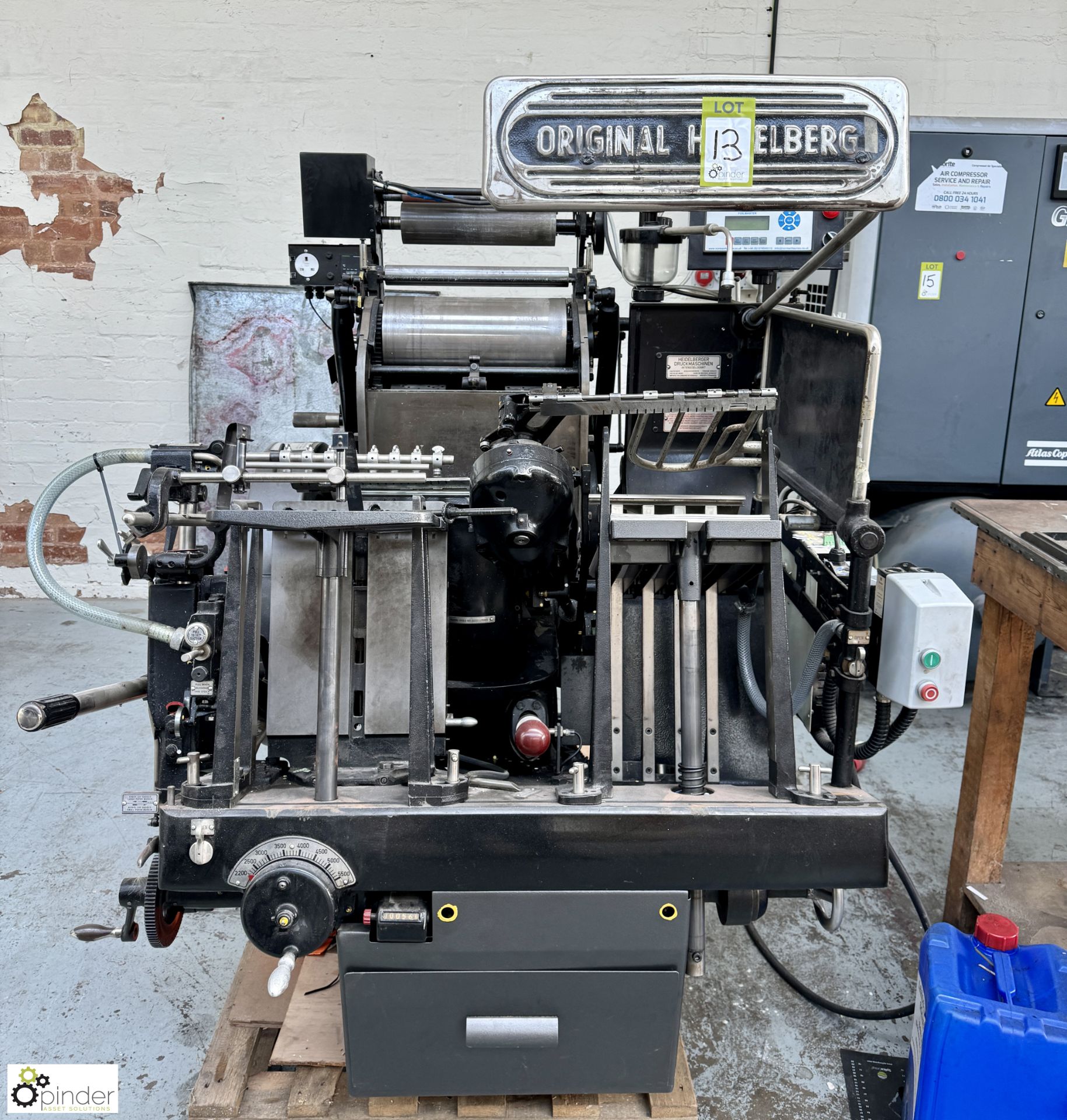 Heidelberg Platen Press, 10x15, with Norman Haynes Ltd Foilmaster foil blocking system, serial