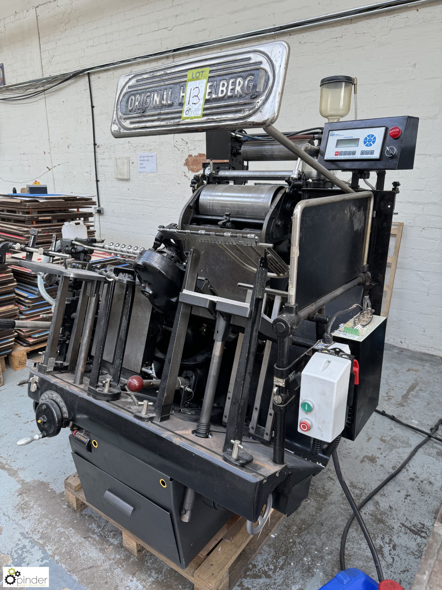 Heidelberg Platen Press, 10x15, with Norman Haynes Ltd Foilmaster foil blocking system, serial - Image 2 of 14