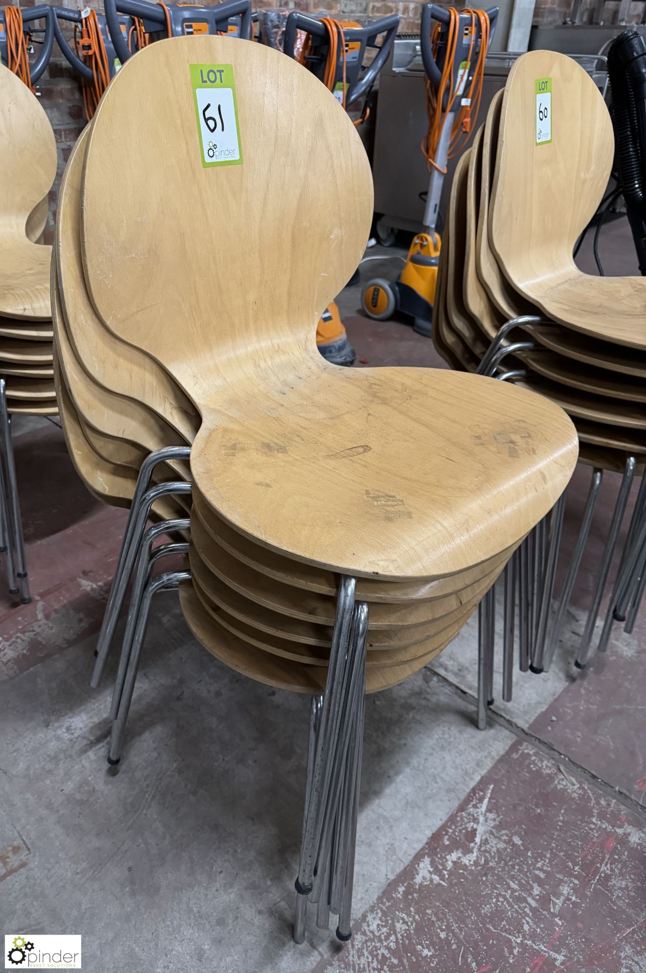 6 chrome framed beech effect stackable Café Chairs