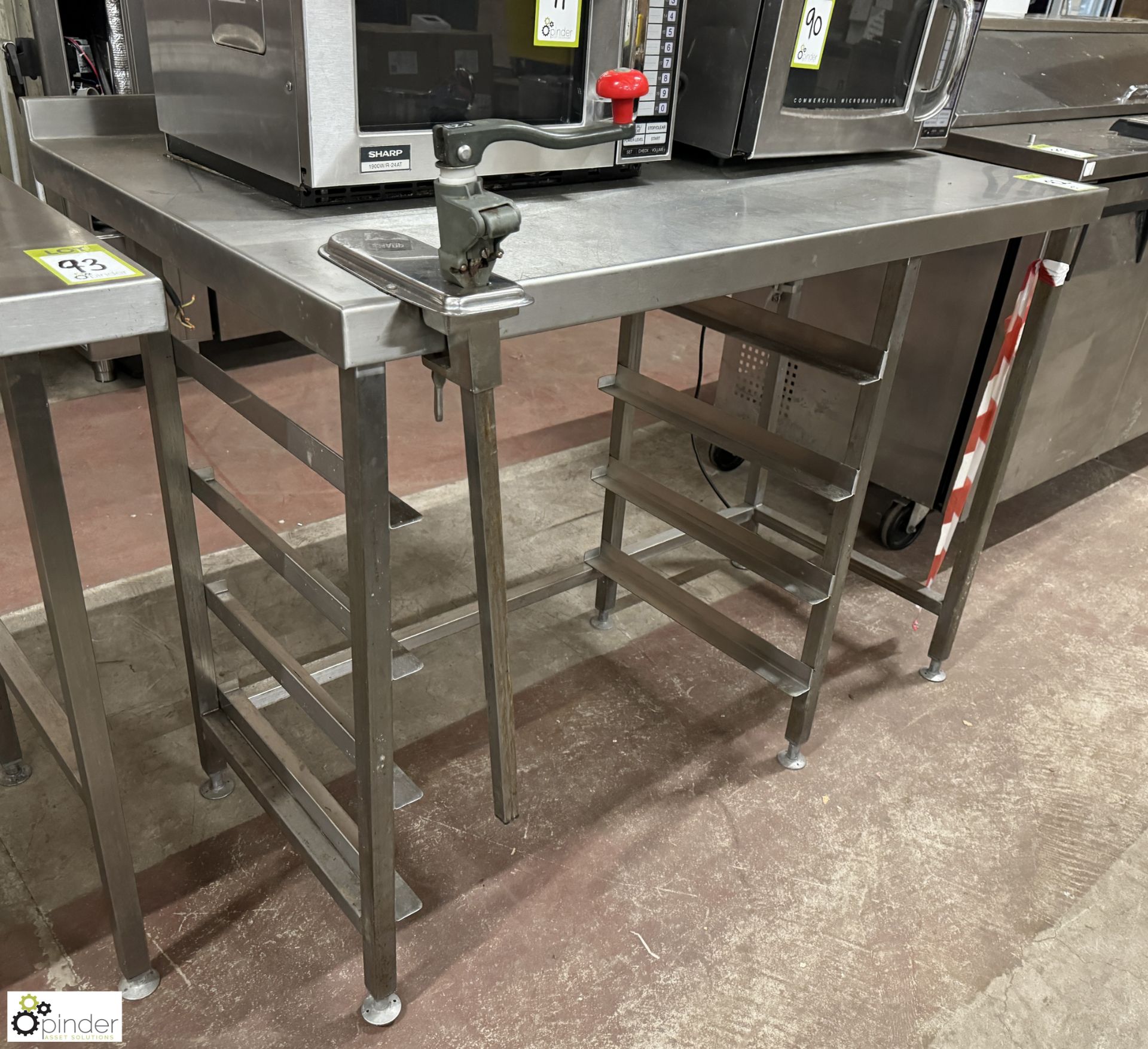 Stainless steel Preparation Table, 1300mm x 800mm x 920mm, with Bonzer can opener and integrated - Image 3 of 4