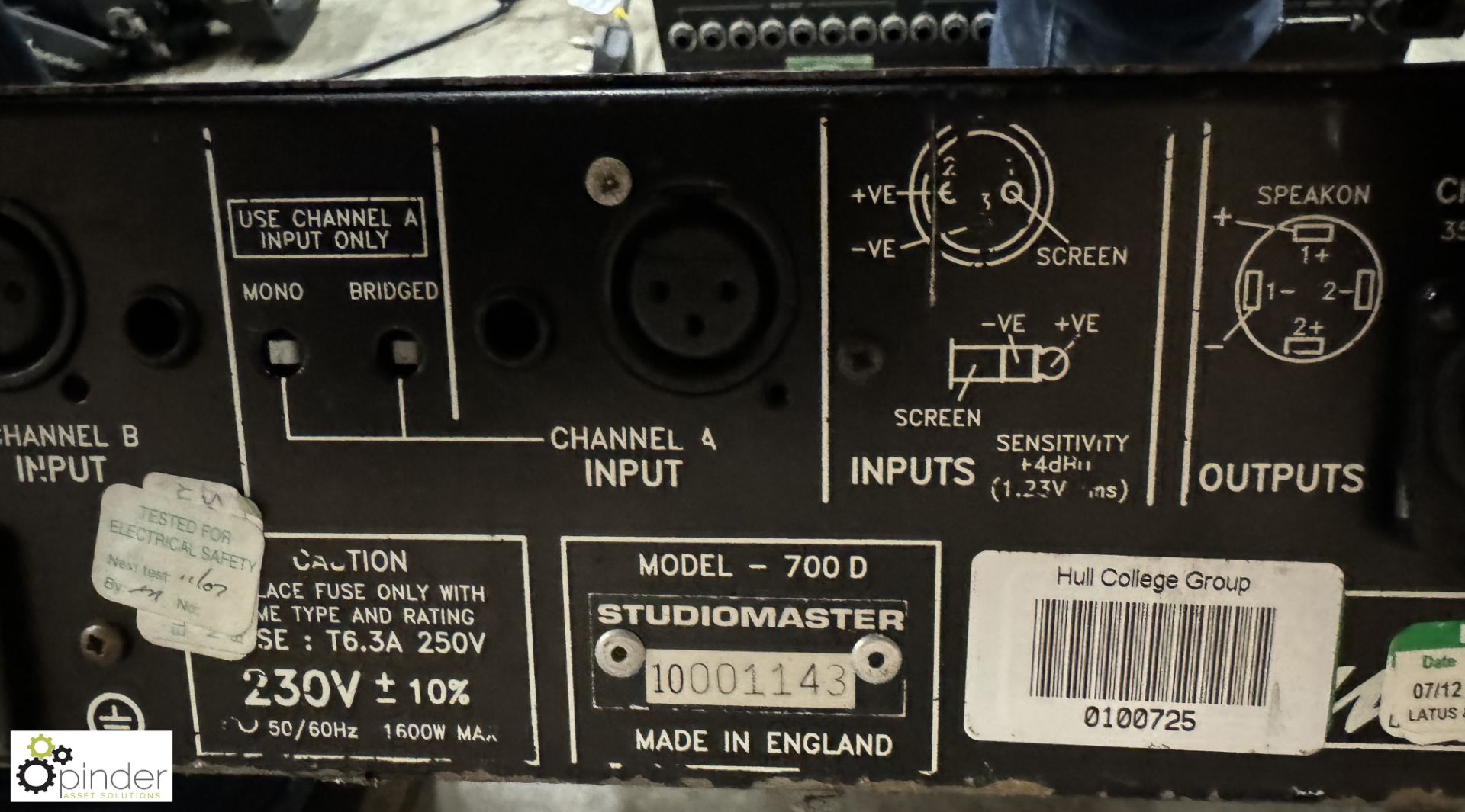 Studiomaster 700D Amplifier, 2 x 350watts - Image 2 of 3