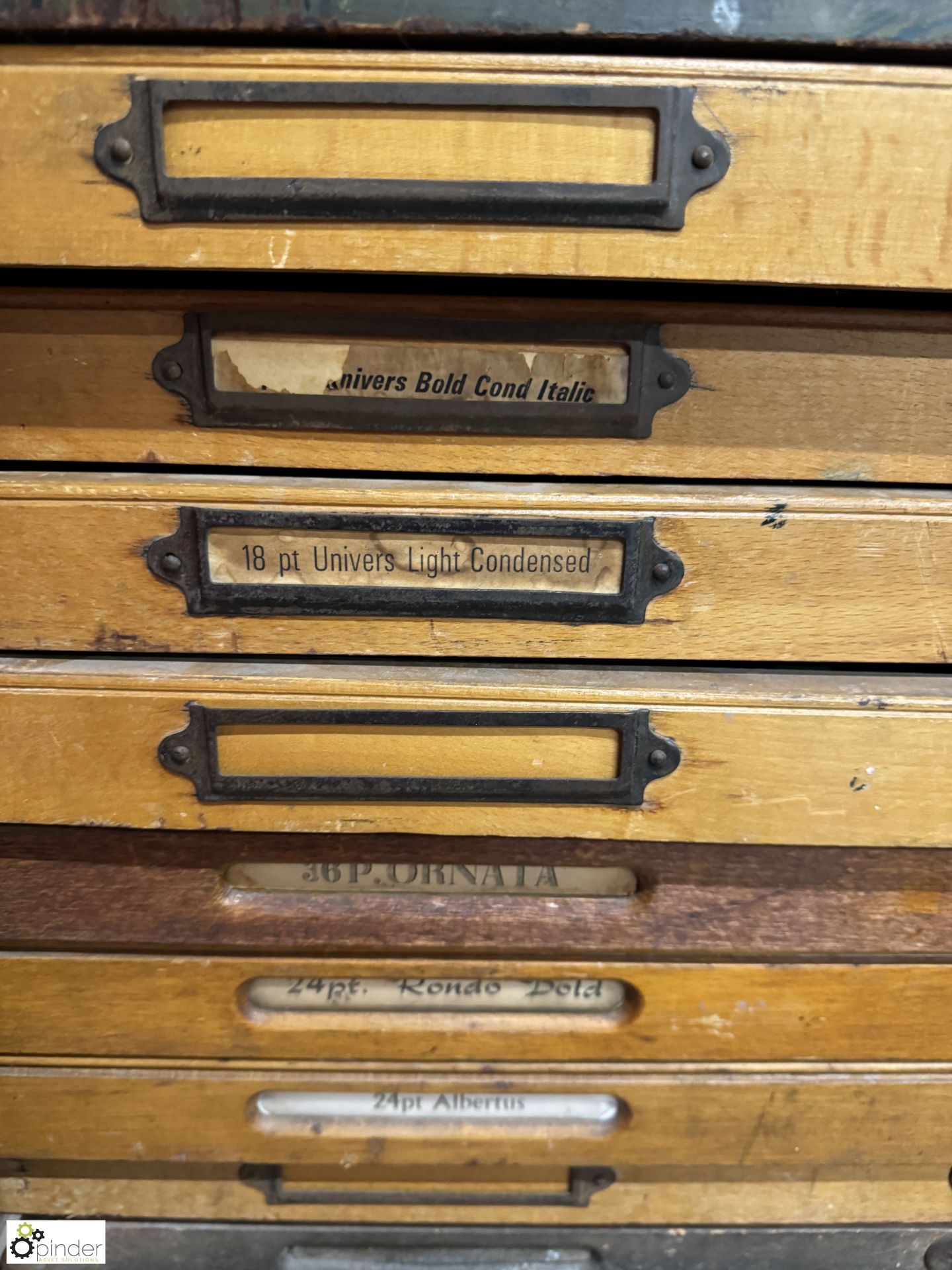 Large quantity Typesetting to and including antique oak multi drawer Typeset Cabinet - Image 6 of 8