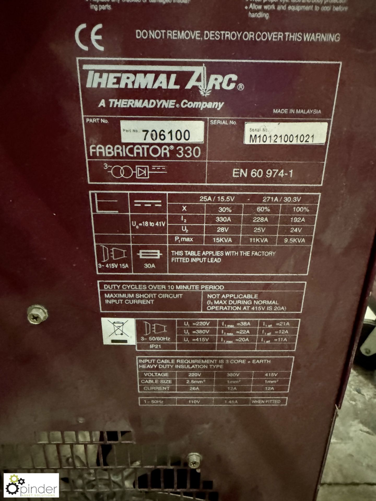 Thermal Arc Fabricator 330 Arc Welding Set, 300amp, 415volts - Image 3 of 4