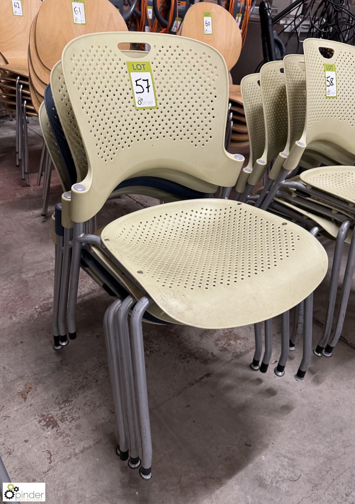 4 tubular framed plastic stackable Café Chairs