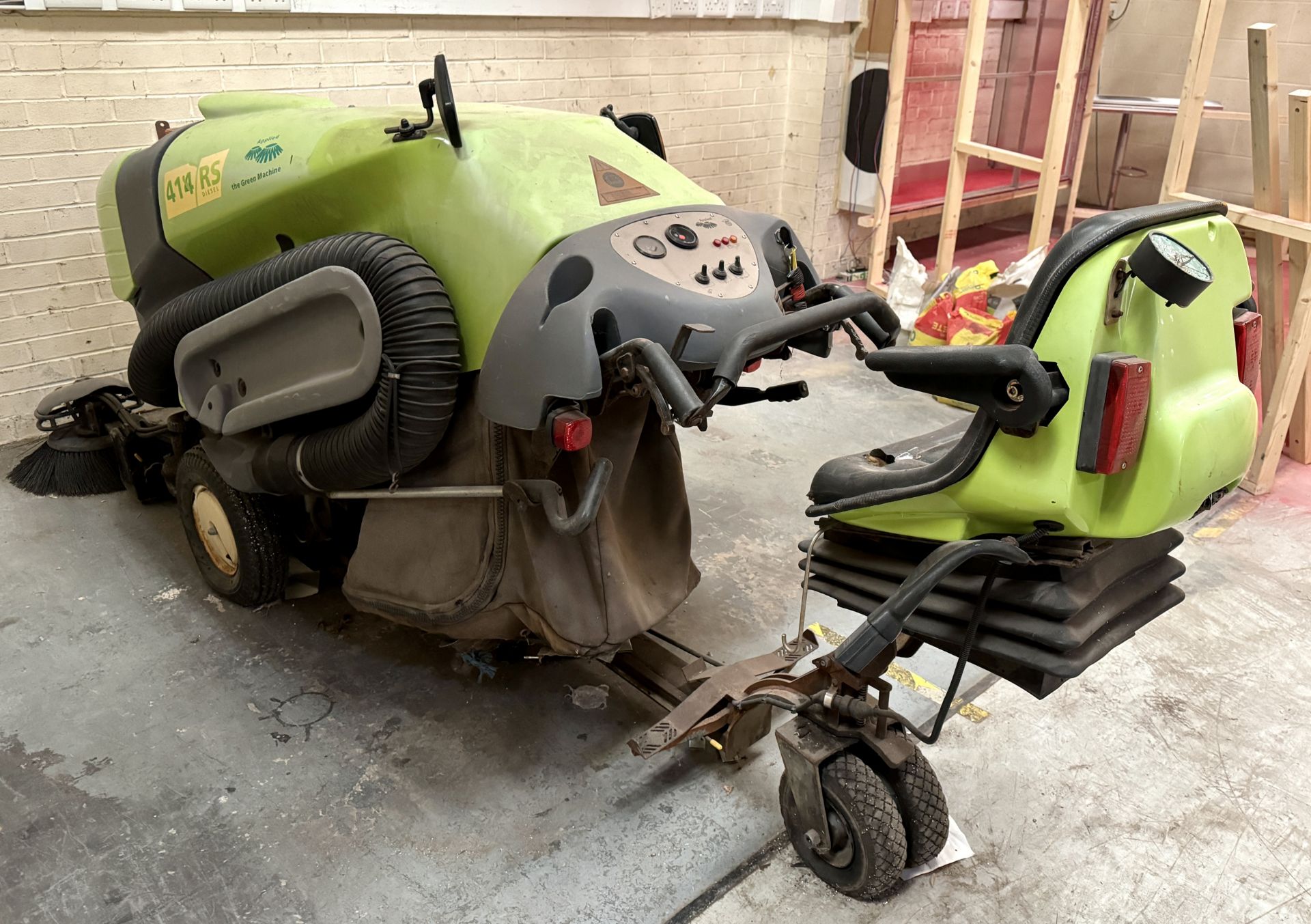 Green Machine 414 RS diesel Ride on power air Sweeper, 153hours (please note this lot is located - Image 5 of 6