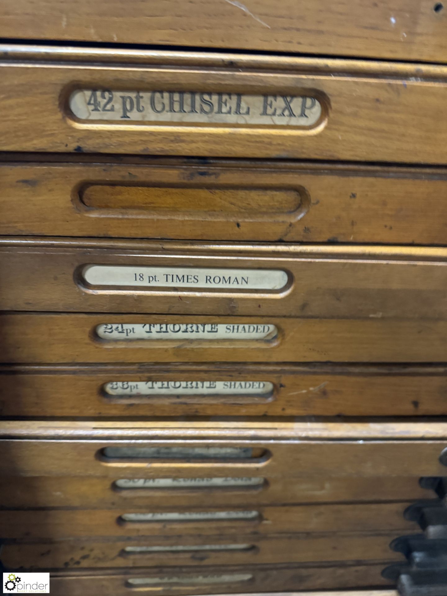 Large quantity Typesetting to and including antique oak multi drawer Typeset Cabinet - Image 6 of 12