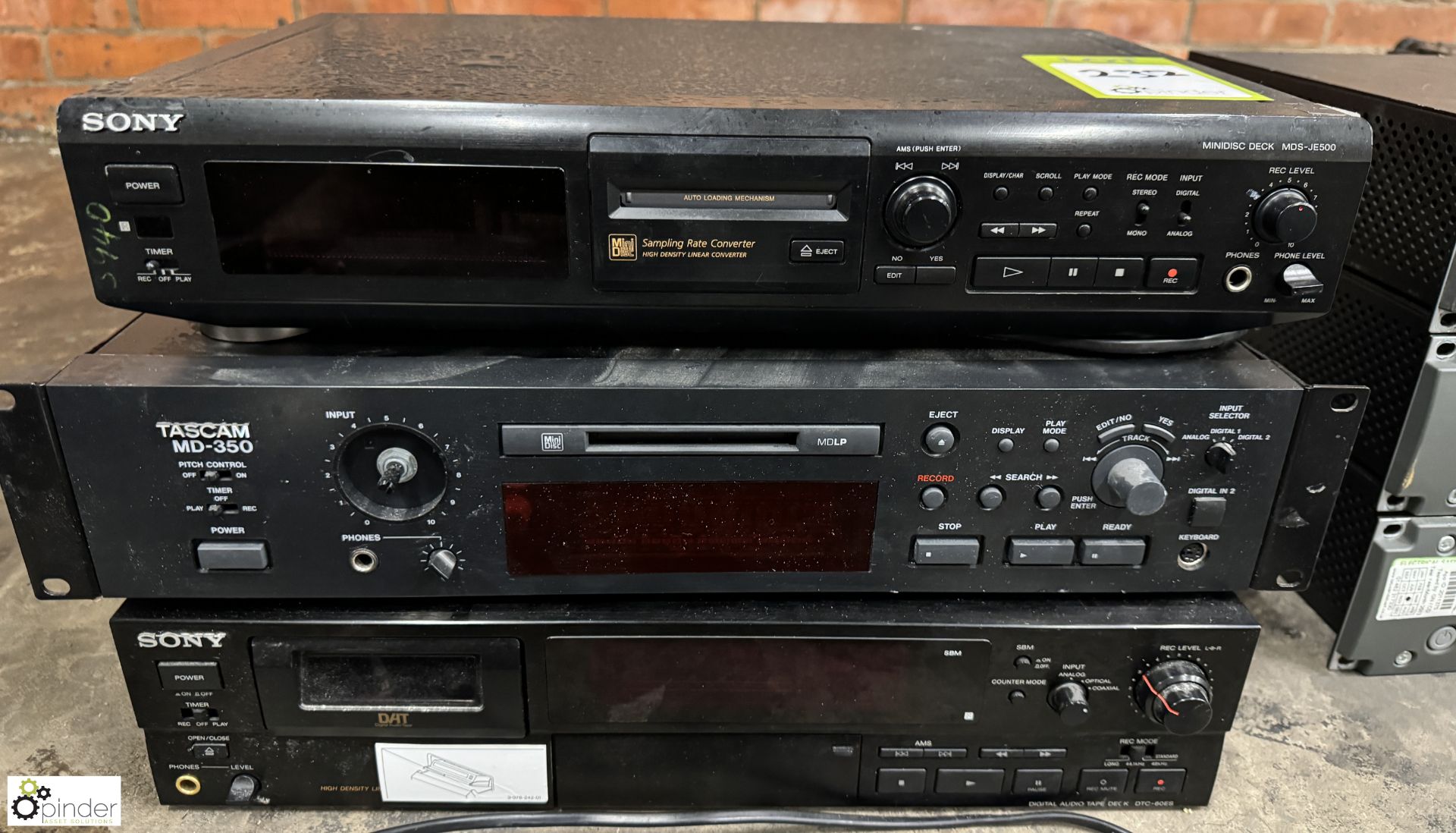 Sony MDS-JE500 Minidisk Deck, Tascam MD-350 Minidesk Recorder, Sony DTC-60ES Tape Deck