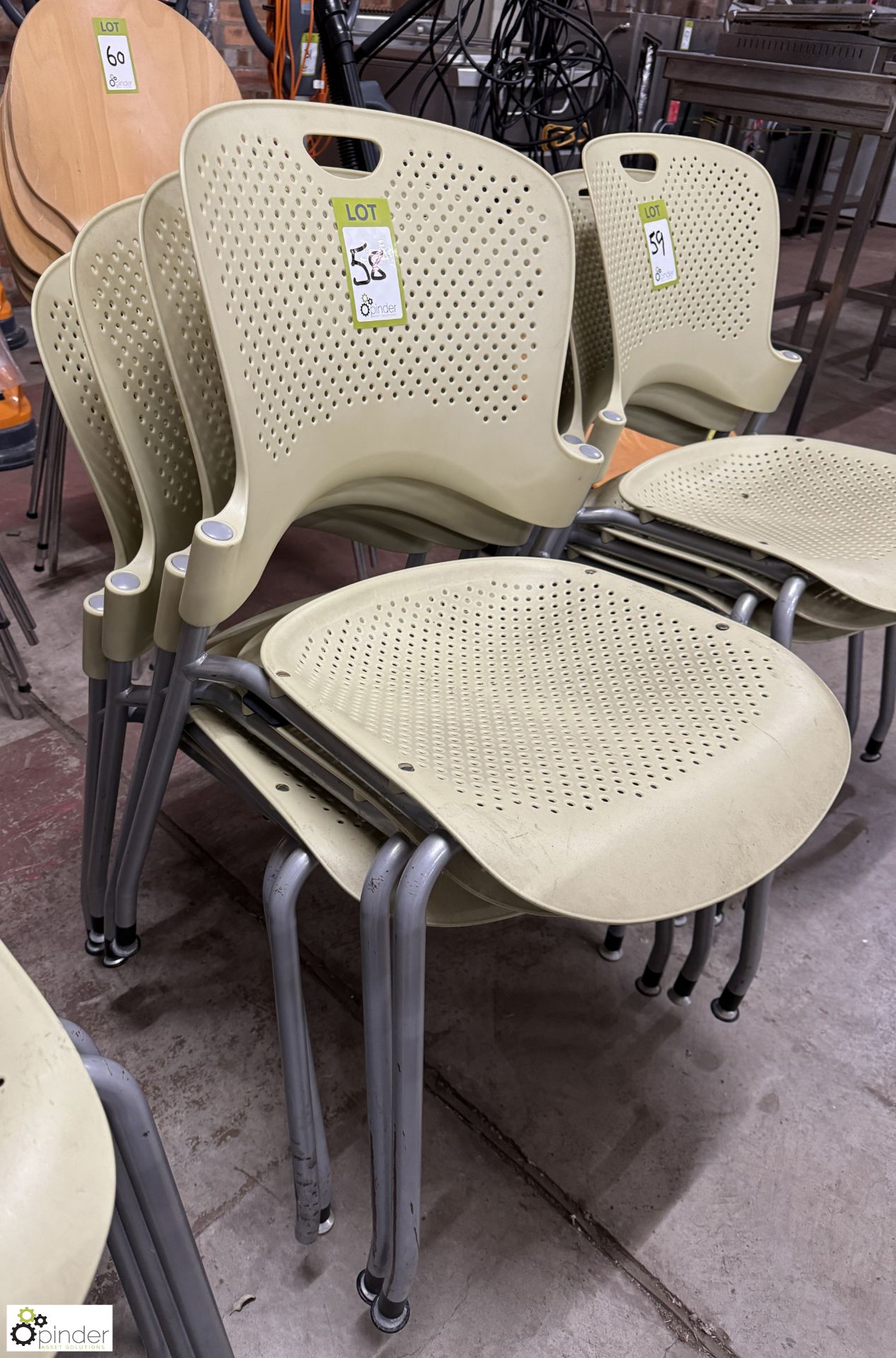 4 tubular framed plastic stackable Café Chairs