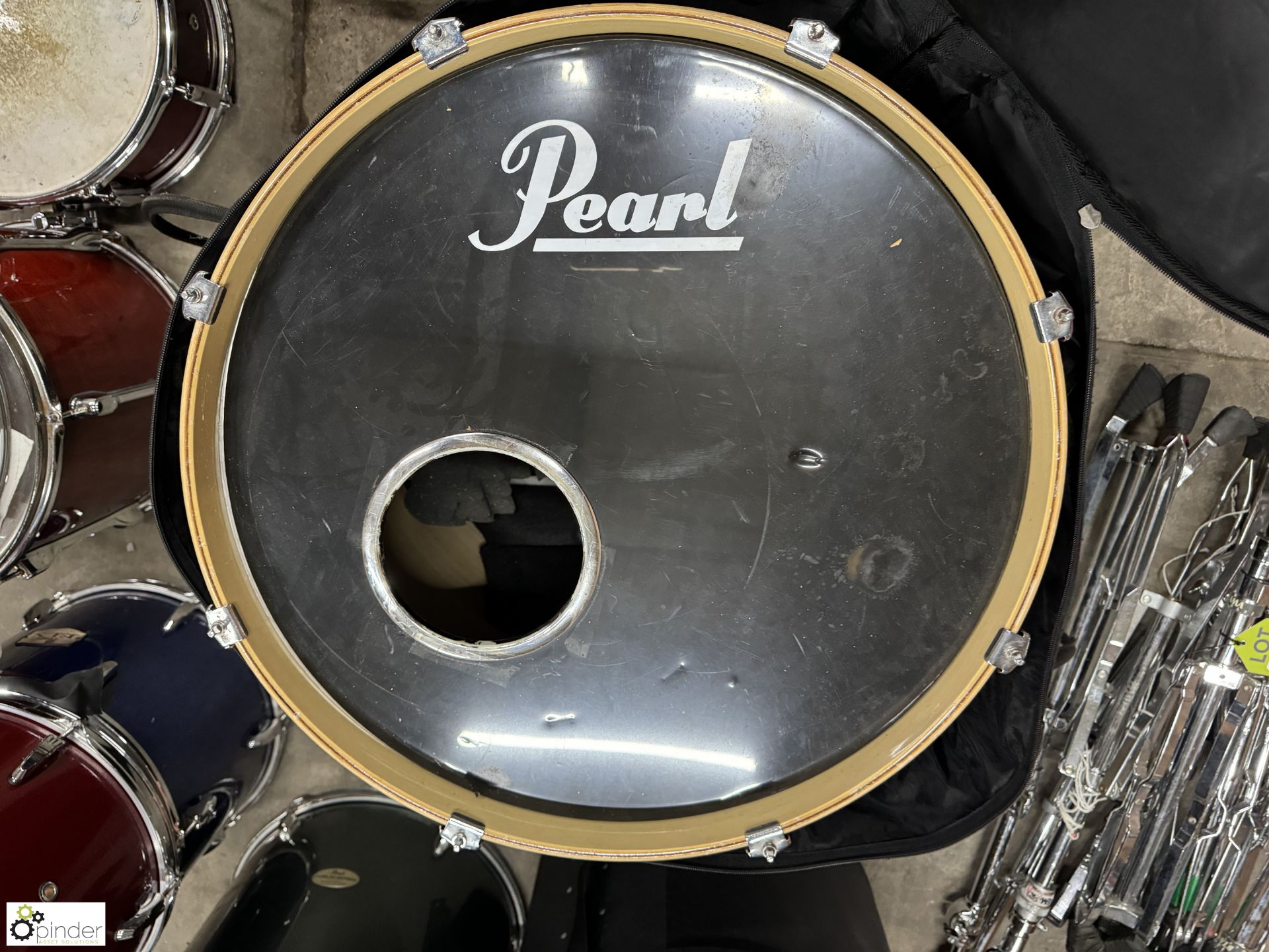 Quantity various Drums including Pearl bass drum, snares, side drums, toms, bass kicker and quantity - Image 5 of 12