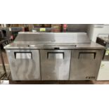 True TSSU-72-18 stainless steel mobile 3-door Chilled Prep Table, 1840mm x 770mm x 1100mm max,