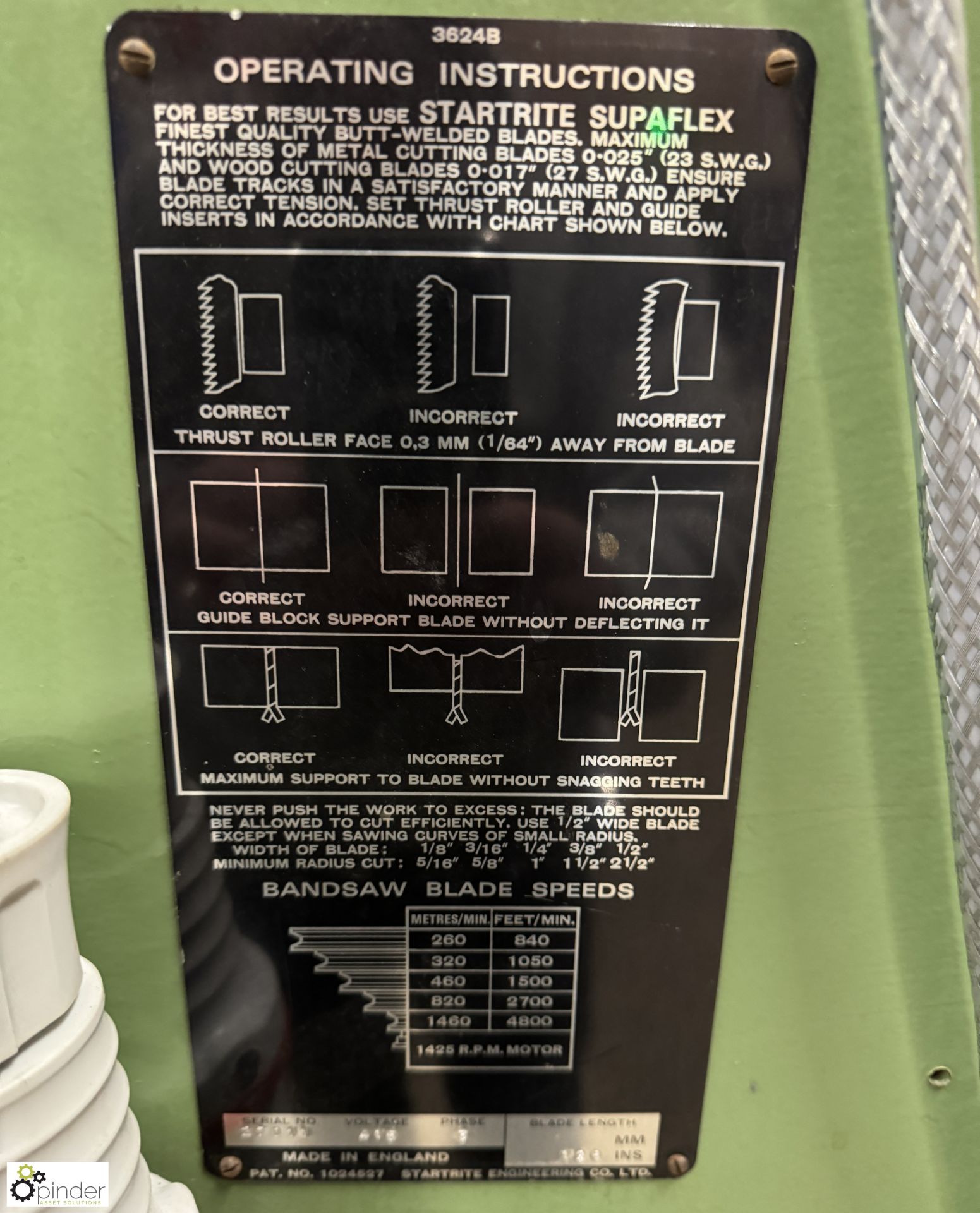 Startrite 24-S-5 vertical Bandsaw, 415volts, 600mm throat, serial number 27011, with MTE power - Image 5 of 8