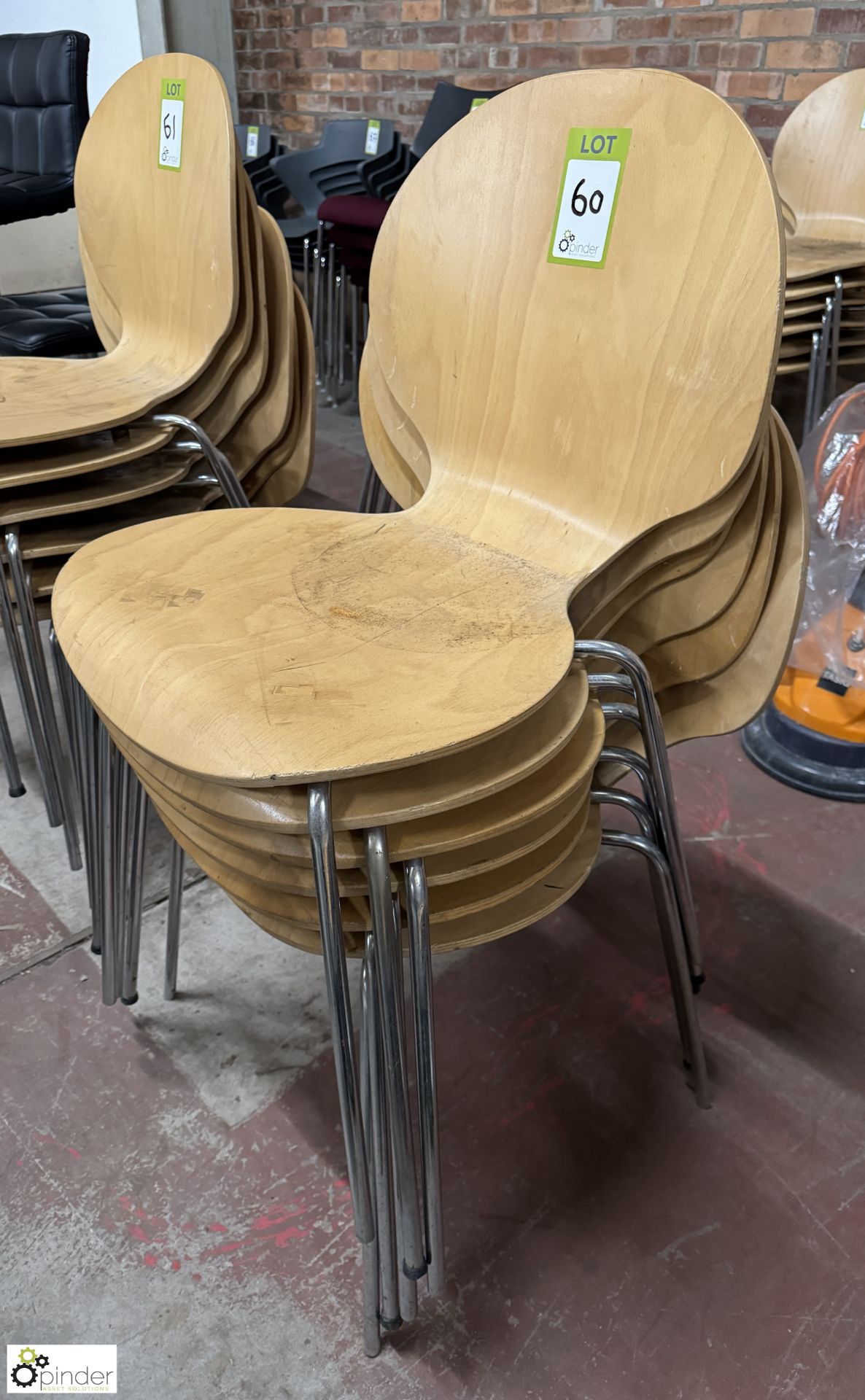 6 chrome framed beech effect stackable Café Chairs