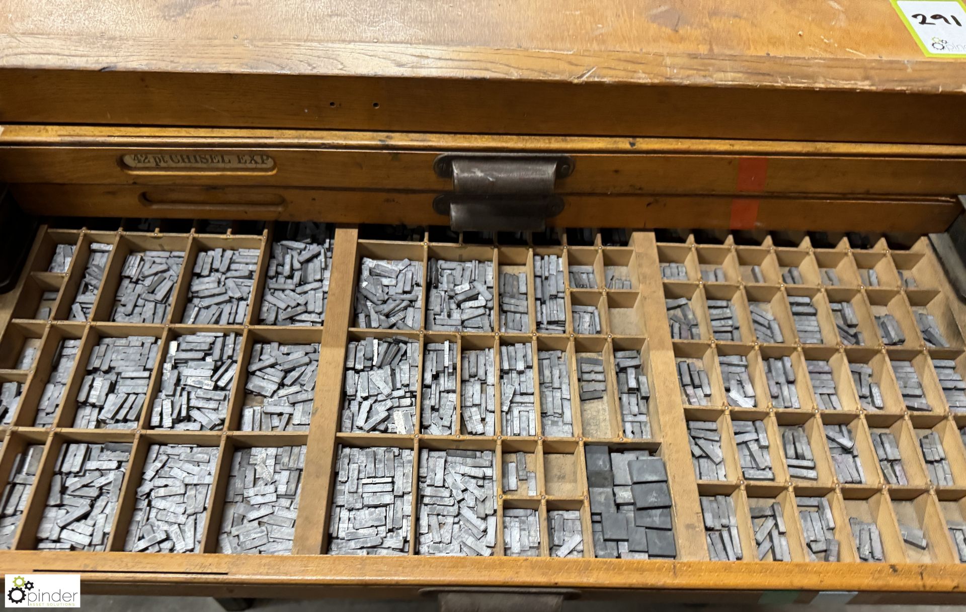 Large quantity Typesetting to and including antique oak multi drawer Typeset Cabinet - Image 3 of 12