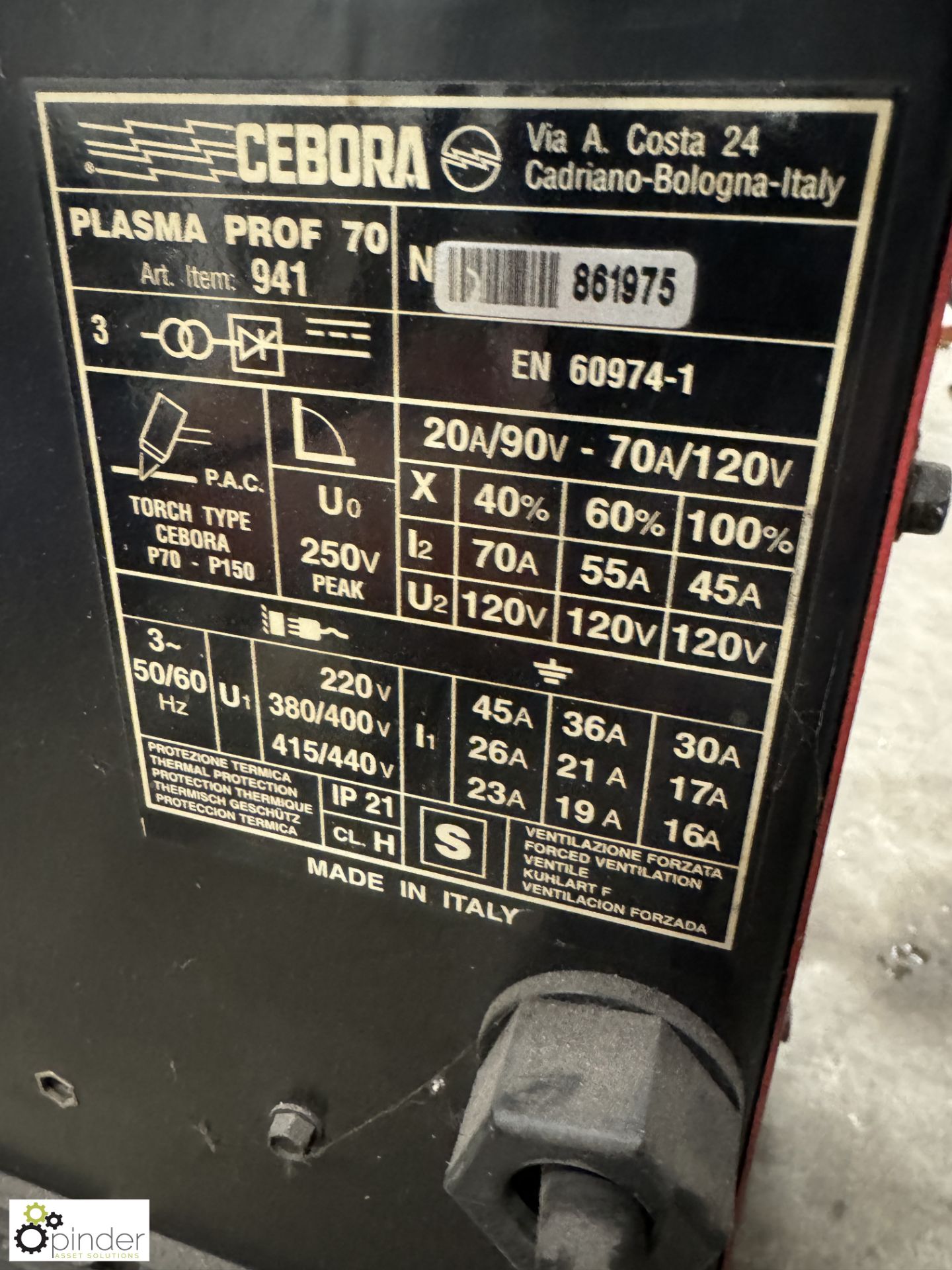 Cebora Plasma Prof70 Plasma Cutter, 415volts - Image 4 of 6