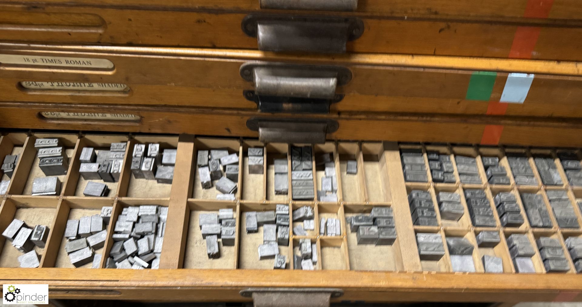 Large quantity Typesetting to and including antique oak multi drawer Typeset Cabinet - Image 5 of 12