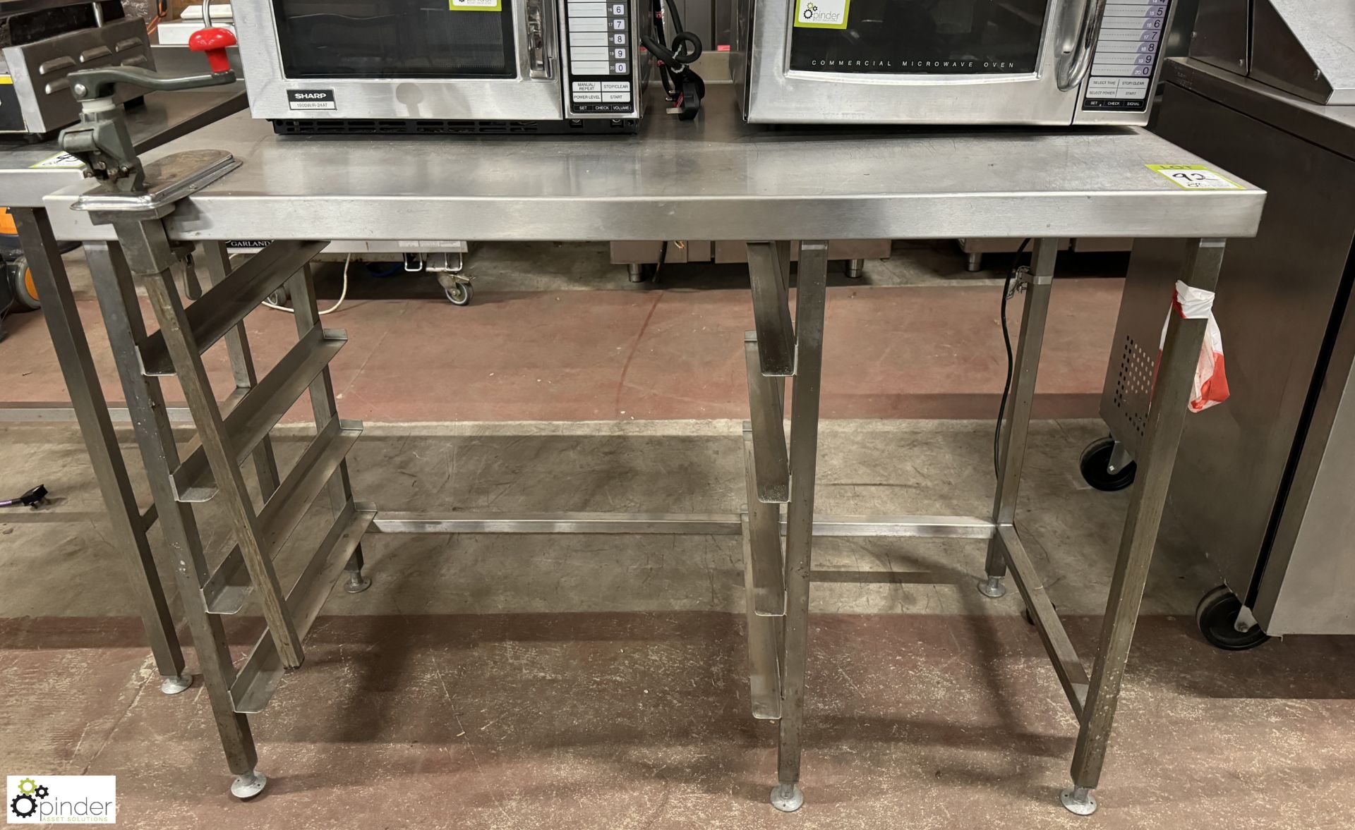 Stainless steel Preparation Table, 1300mm x 800mm x 920mm, with Bonzer can opener and integrated