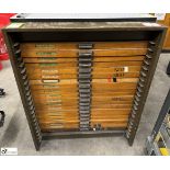 Quantity Typesetting to and including steel Cabinet with oak drawers