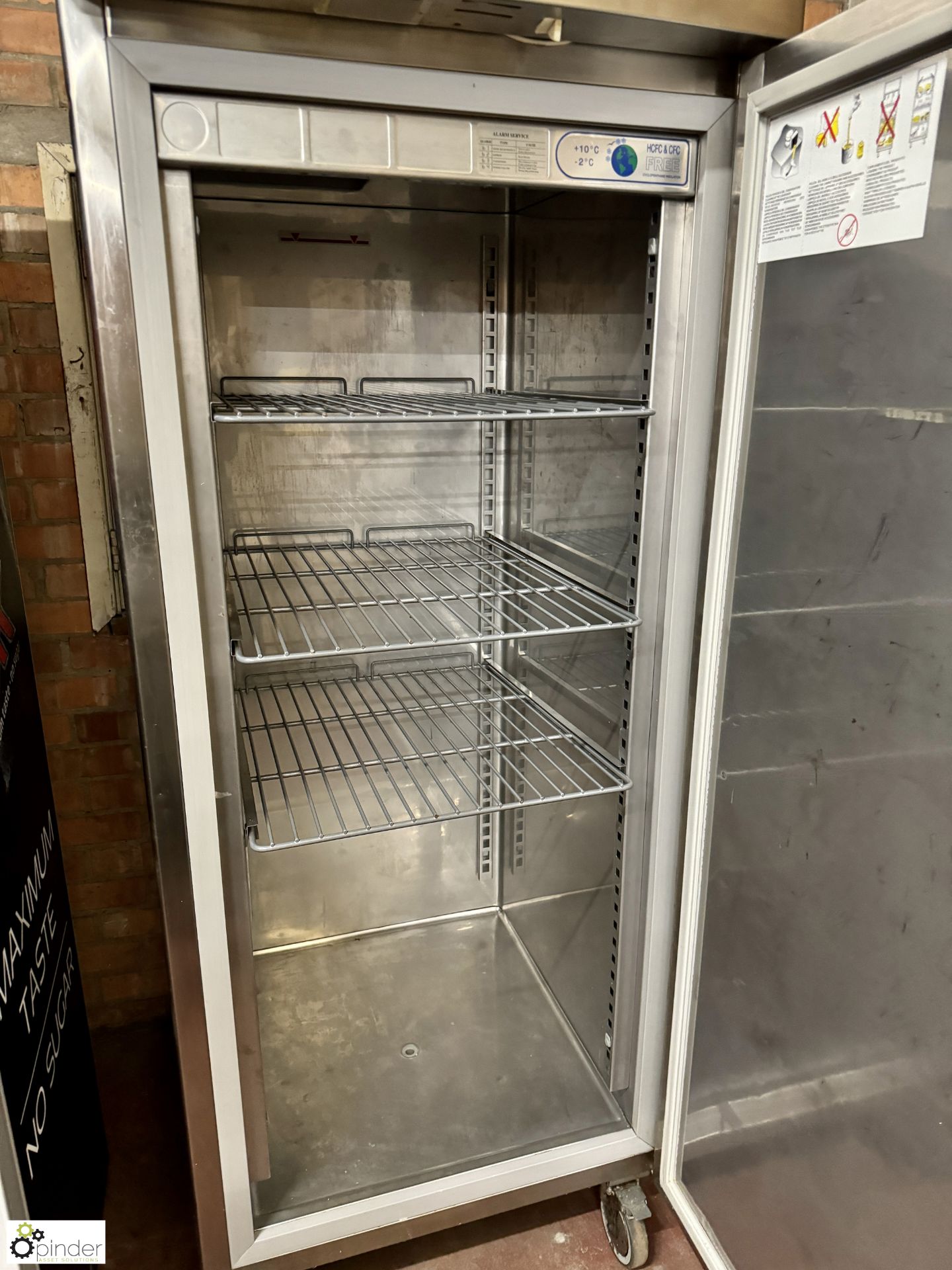Electrolux stainless steel mobile single door Fridge, 240volts, 760mm x 800mm x 2100mm - Image 4 of 5