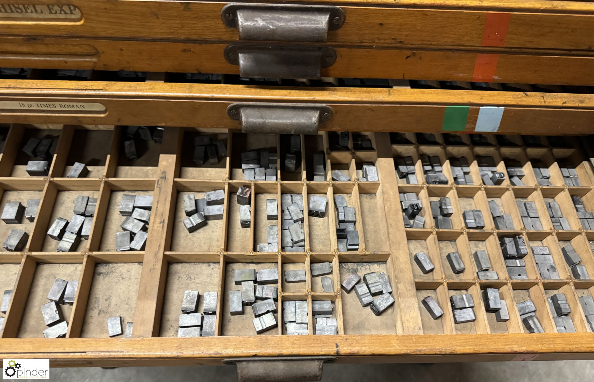 Large quantity Typesetting to and including antique oak multi drawer Typeset Cabinet - Image 4 of 12