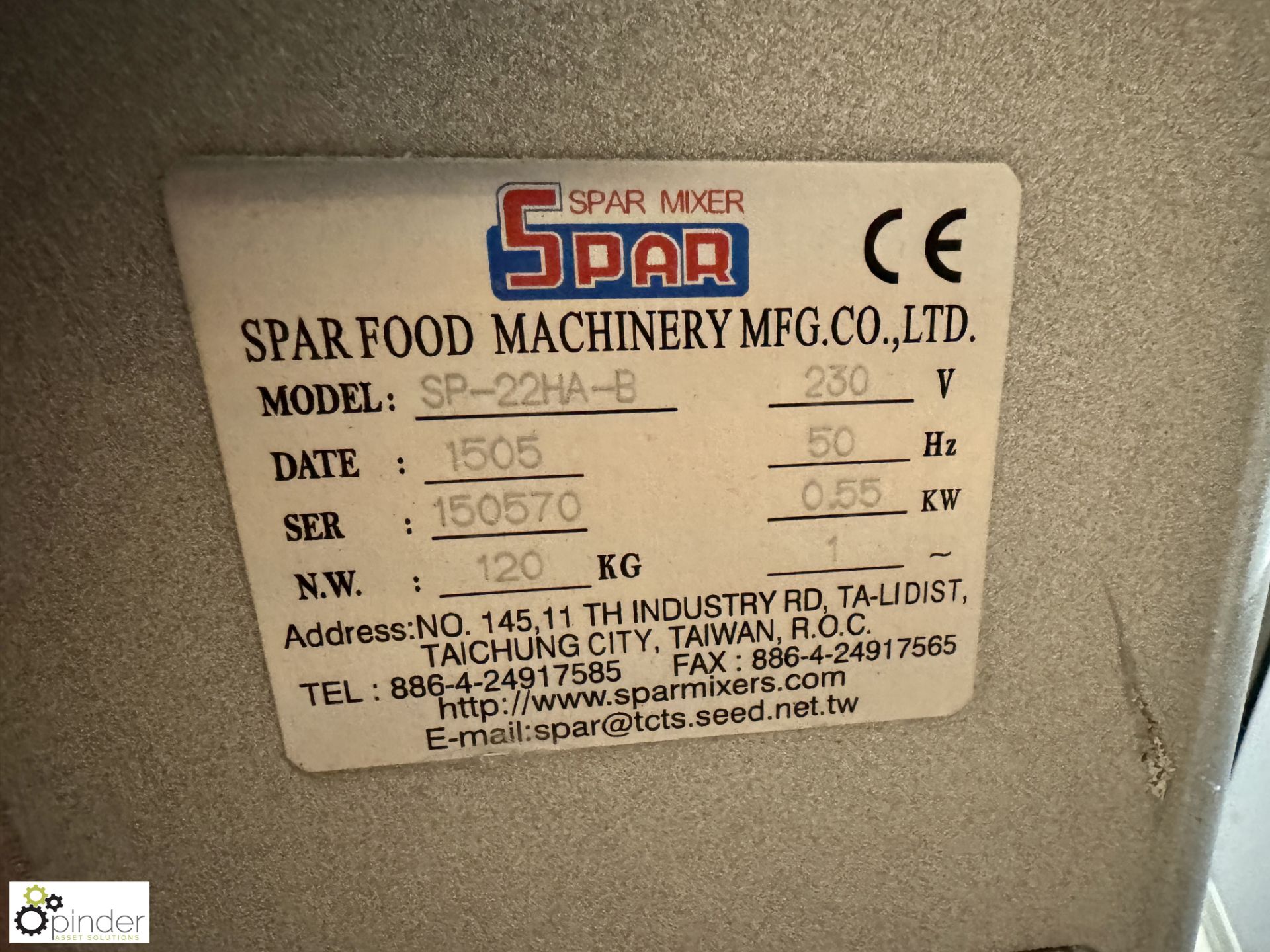 Spar Food Machinery SP-22HA-B Planetary Food Mixer, 240volts, with 2 bowls, whisk, dough hook, - Image 5 of 8