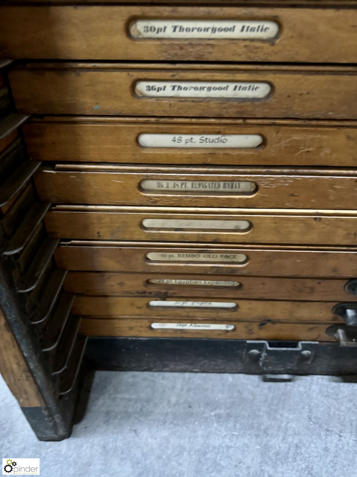 Large quantity Typesetting to and including antique oak multi drawer Typeset Cabinet - Image 8 of 12